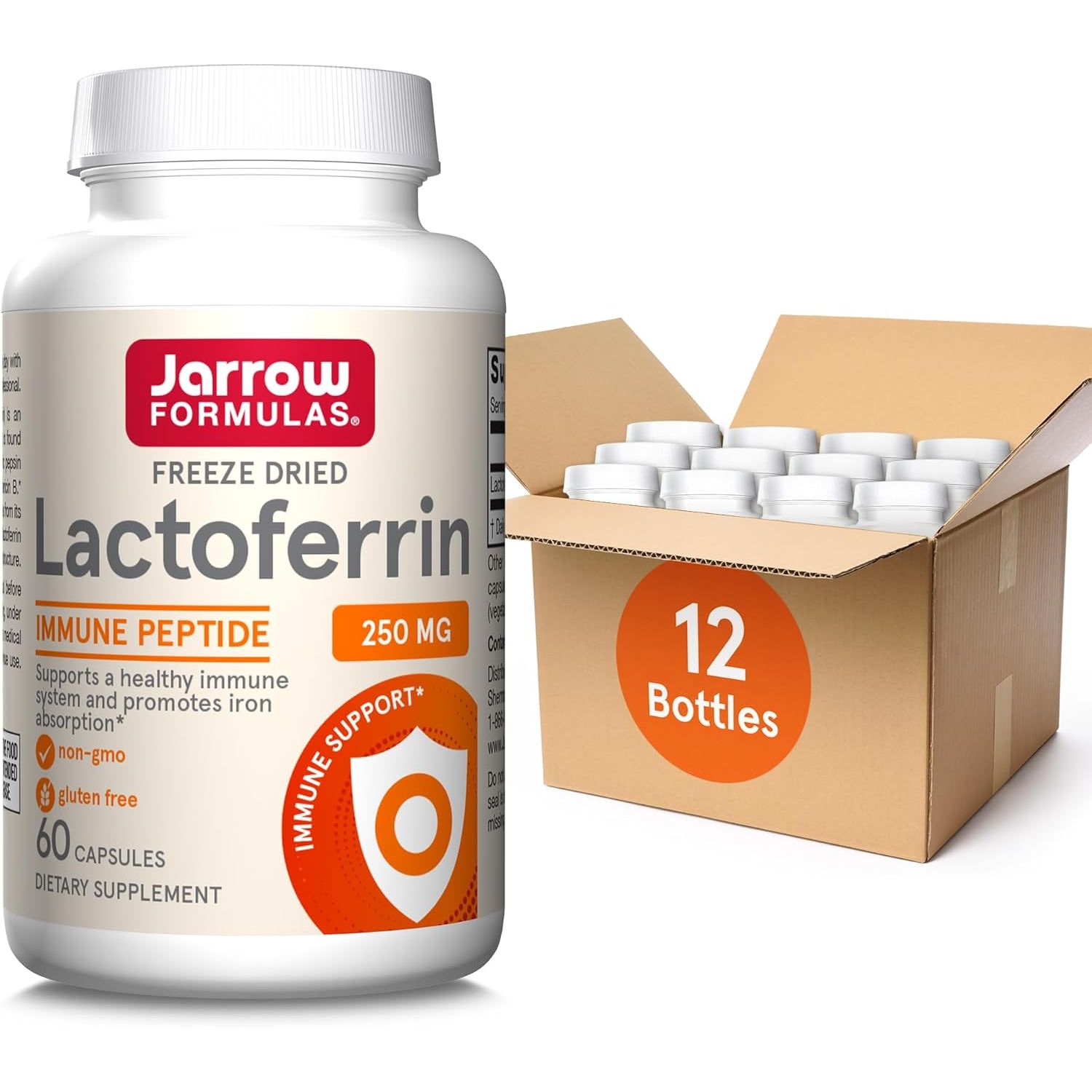 Buy now Jarrow Formulas Lactoferrin 250 mg - Immune-Supporting Glycoprotein - for Healthy Immune System Support & Iron Absorption - Freeze Dried - Gluten Free - Non-GMO - 60 Capsules (Servings) 60 Servings (Pack of 12) Unflavored at indiglob india