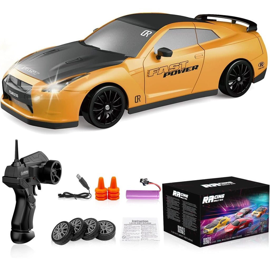 Buy now Remote Control Car RC Drift Car 2.4GHz 1:24 Scale 4WD High Speed RC Cars Vehicle with LED Lights Batteries and Drifting Tires Racing Sport Toy Cars for Adults Boys Girls Kids Gift Yellow at indiglob india