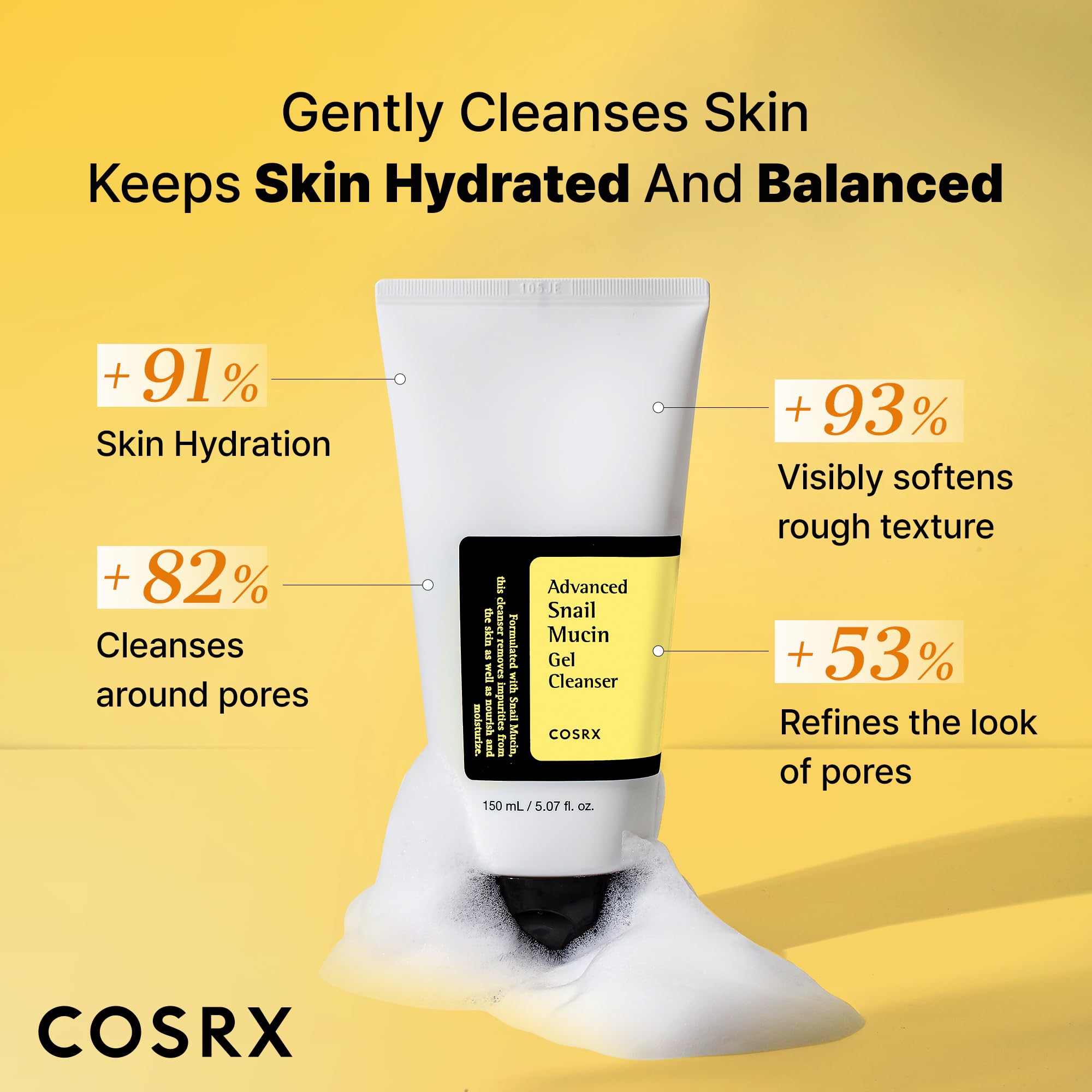 COSRX Advanced Snail Mucin Gel Cleanser for Dull, Sensitive Skin 5.07 oz. | Rich Daily Deep Cleansing Gel Cleanser for Dull, Dry & Sensitive Skin, Korean Skin Care, Korean Face Wash