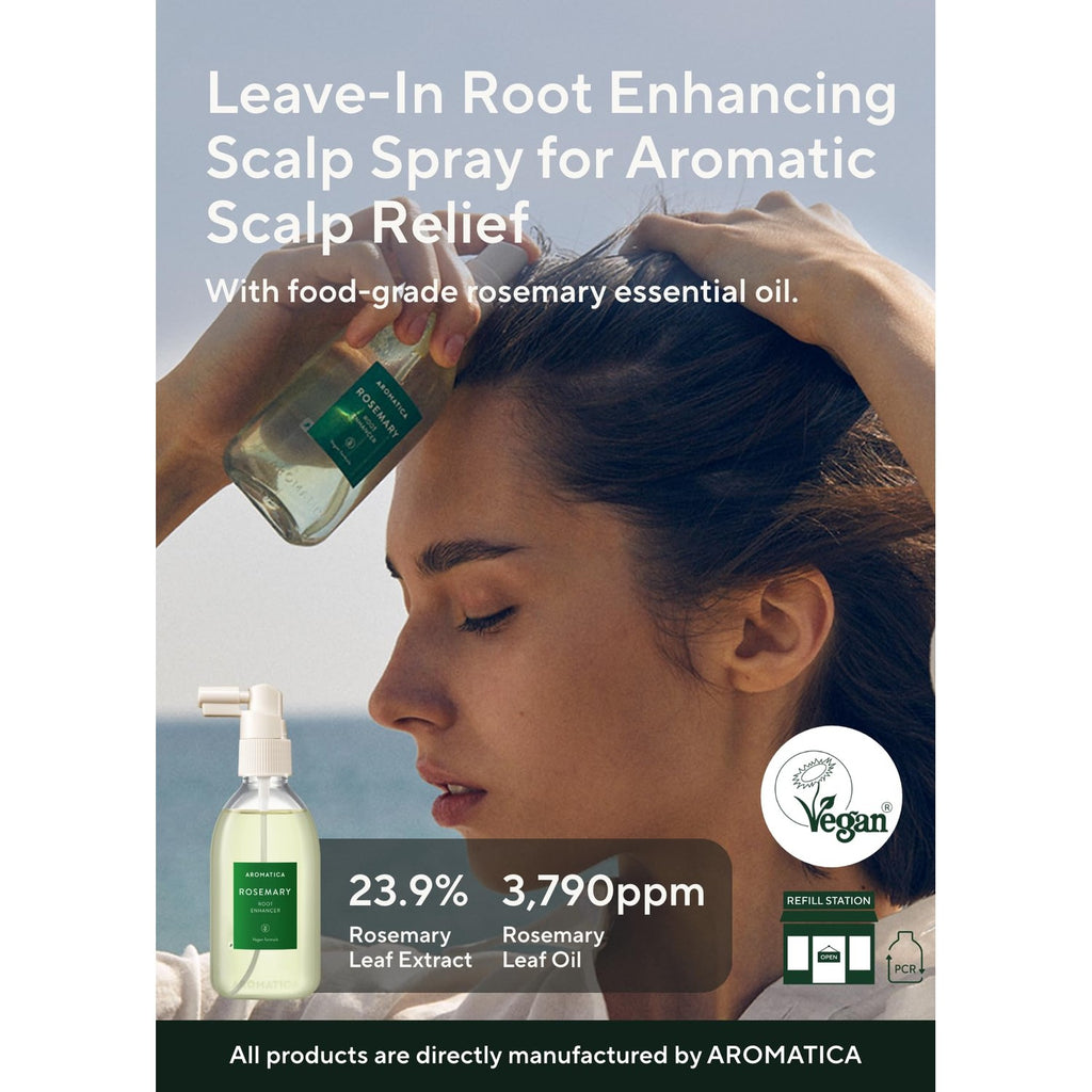 AROMATICA Root Enhancer Rosemary Water Spray for Hair Growth (2 Packs) | with Rosemary hair oil & caffeine & biotin - Korean hair care Hair Thinning Loss – Free from Sulfate, Silicone, and Paraben