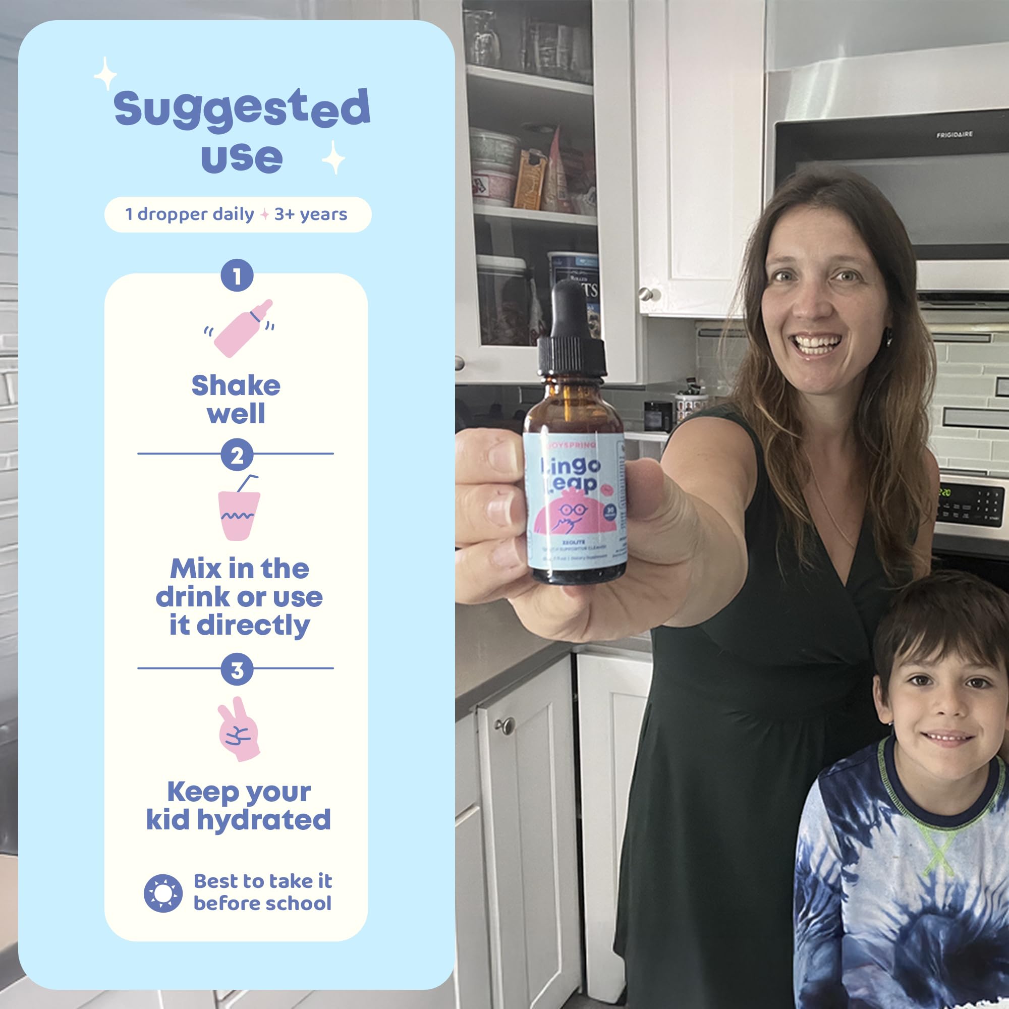 JoySpring LingoLeap Kids Zeolite Drops, Berry, 30 Servings, Ages 3+ | Clinoptilolite with methyl B12 and D3, supports energy and cognition, sugar-free vegan, gentle for daily use
