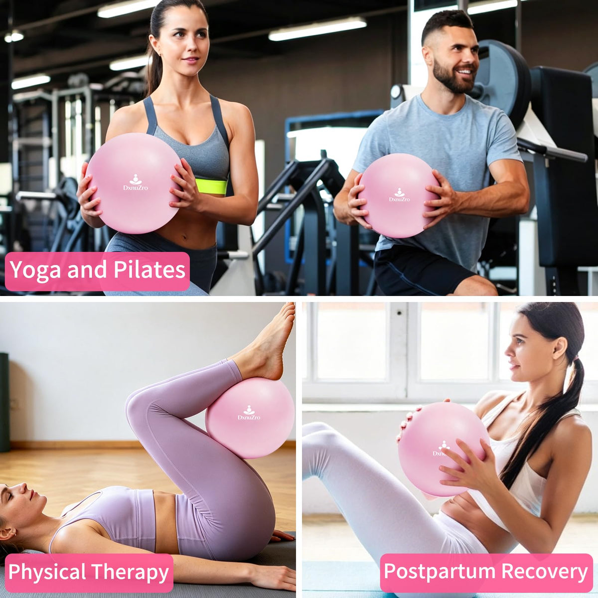 9 Inch Pink Pilates Ball, Exercise Stability Yoga Ball Small Exercise Ball with Air Pump for Core Workout, Balance Training, Home Gym, Office, Physical Therapy Anti-Burst PVC