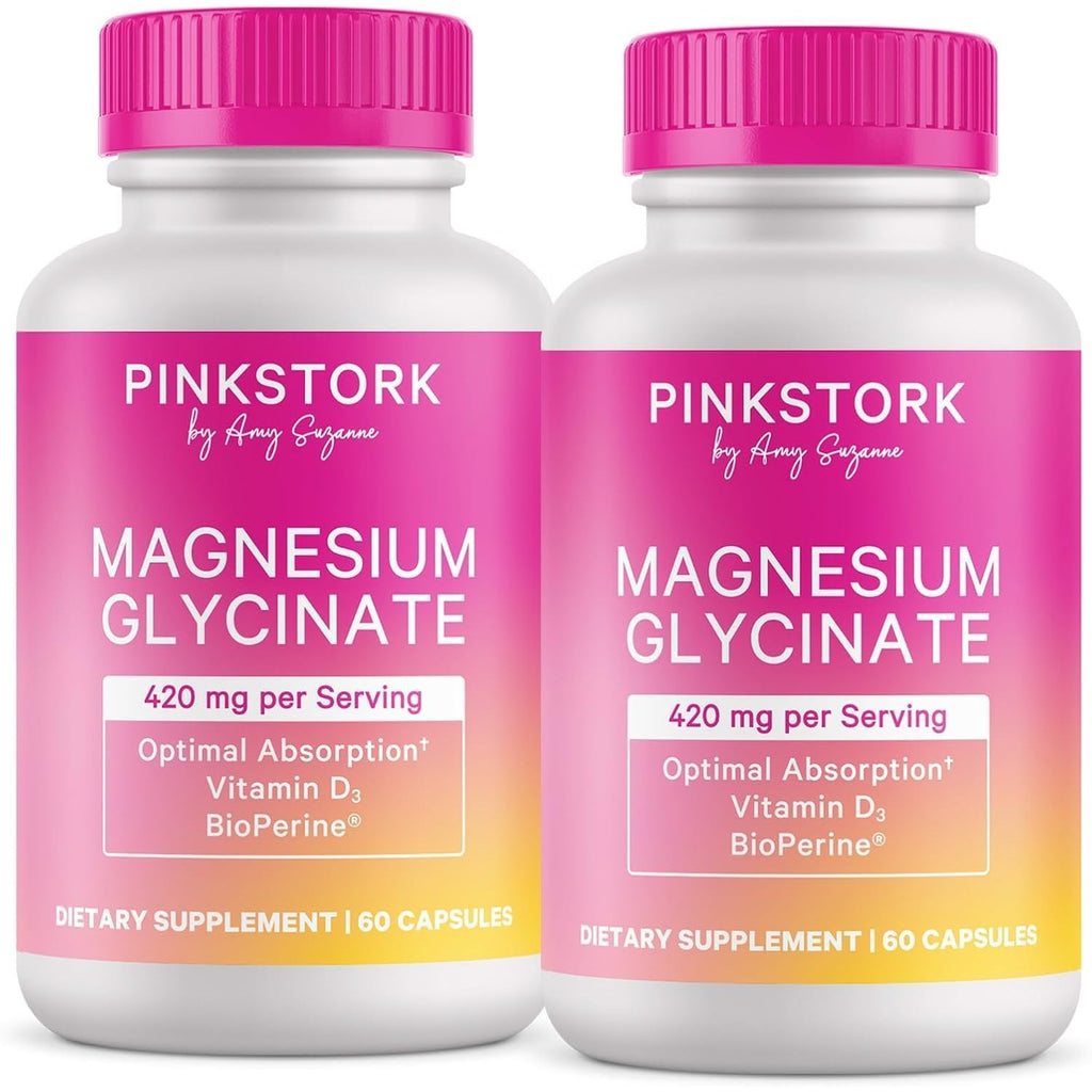 Pink Stork Magnesium Glycinate 420mg, Berry Essence, 60 Capsules | With Vitamin D, Supports Natural Calm, Mood, and Sleep, Hormone Balance for Women, 1 Month Supply