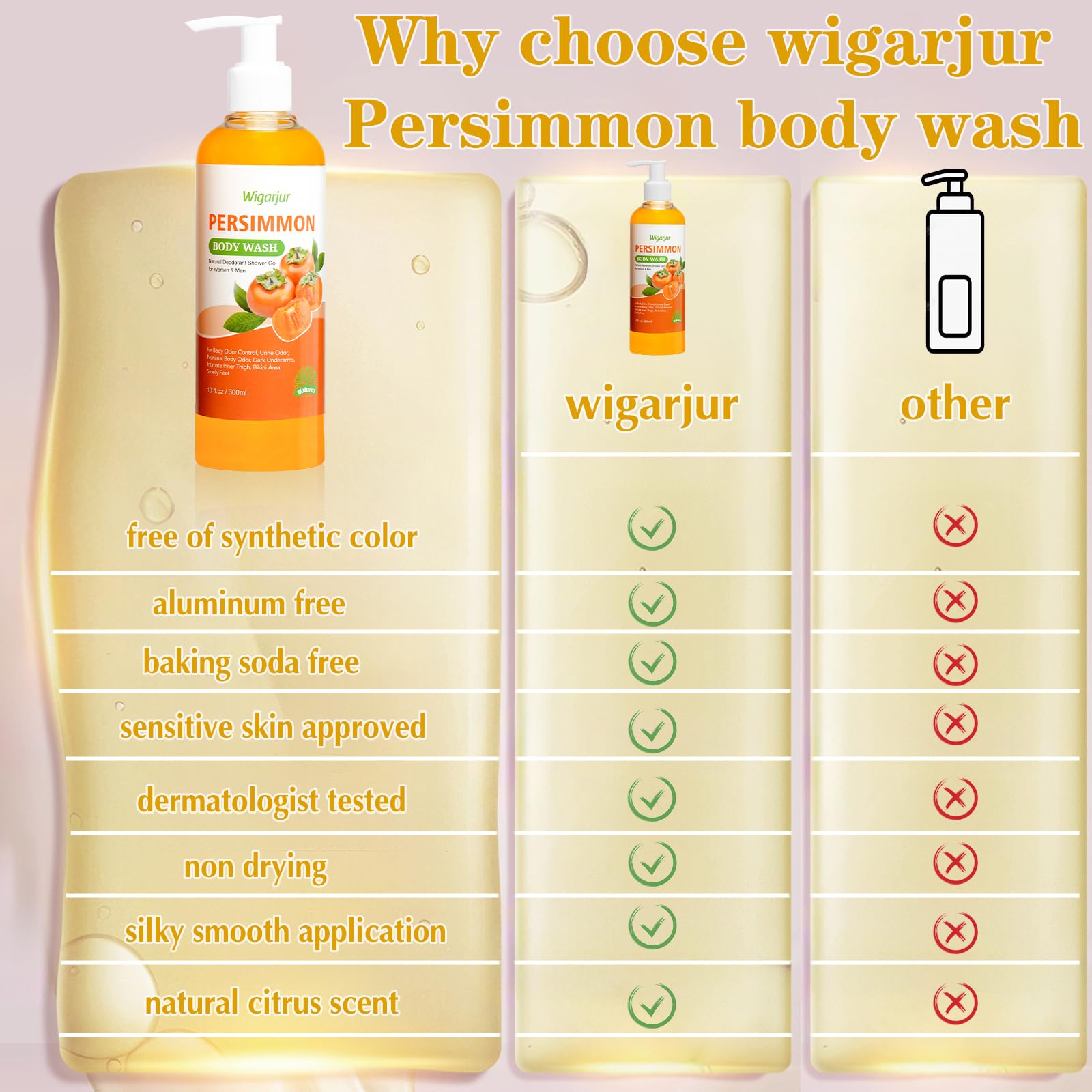 Persimmon Body Wash for Old People Smell, Natural Deodorant Bar | Deep Odor Control for Strong Odor Smelly Feet Remove, Cleansing Body Soap Deodorizing with Persimmon & Green Tea Extracts