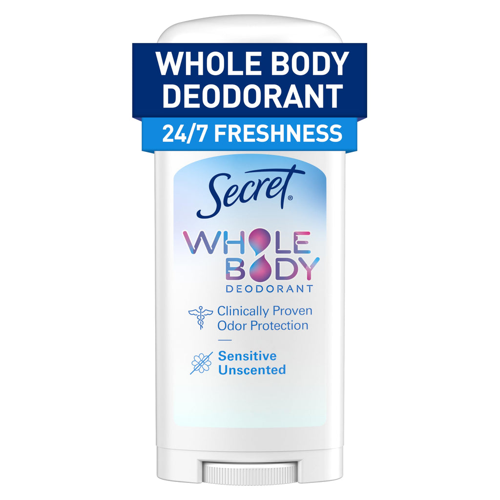 Secret Whole Body Deodorant Stick for Women, Rosewater Scent, Aluminum Free Deodorant Stick, 72 HR Odor Protection, 2.4 oz