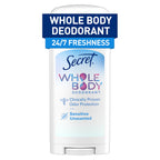 Secret Whole Body Deodorant Stick for Women, Rosewater Scent, Aluminum Free Deodorant Stick, 72 HR Odor Protection, 2.4 oz