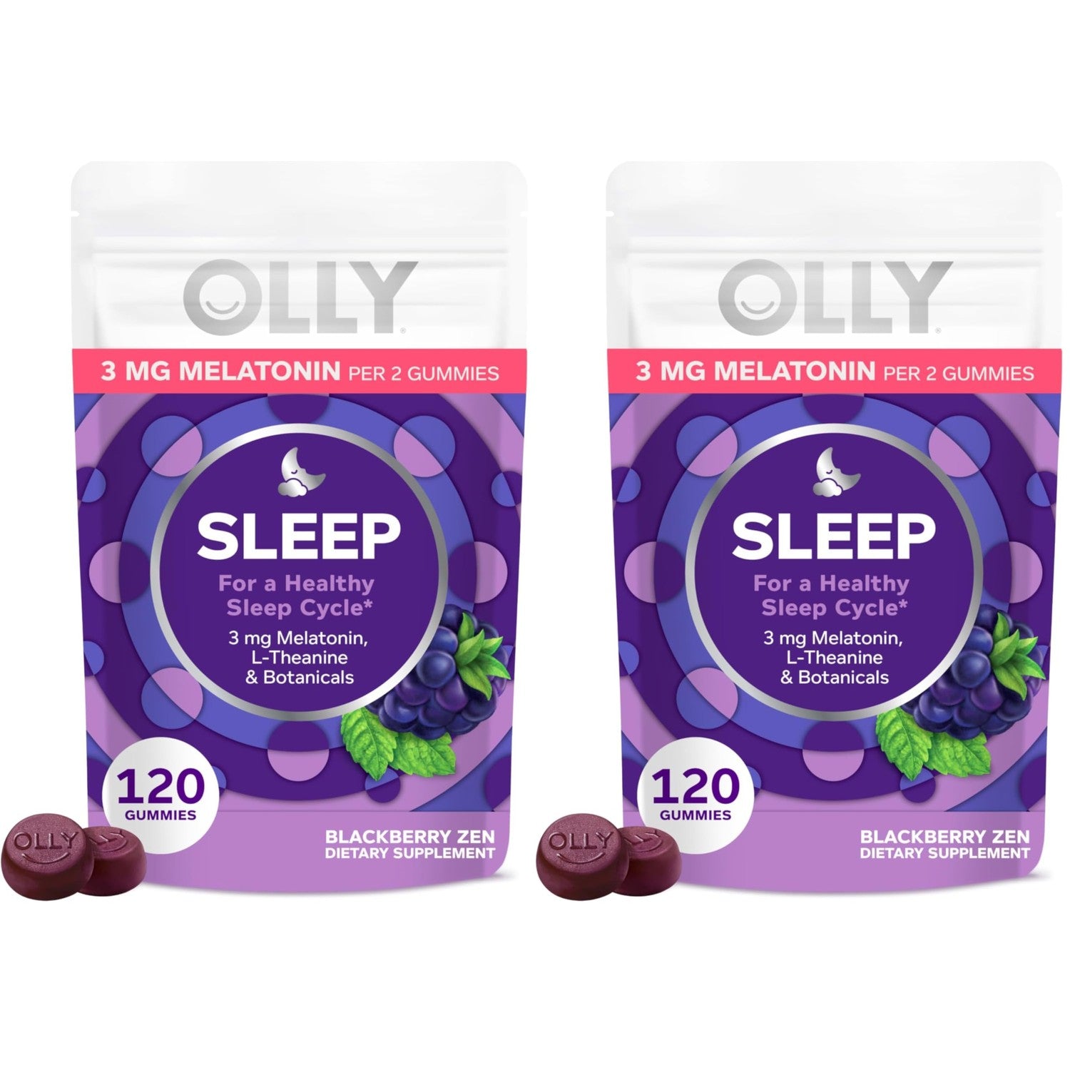 OLLY Sleep Support Gummy Supplement,* 3 mg Melatonin, L-Theanine - 60 Count