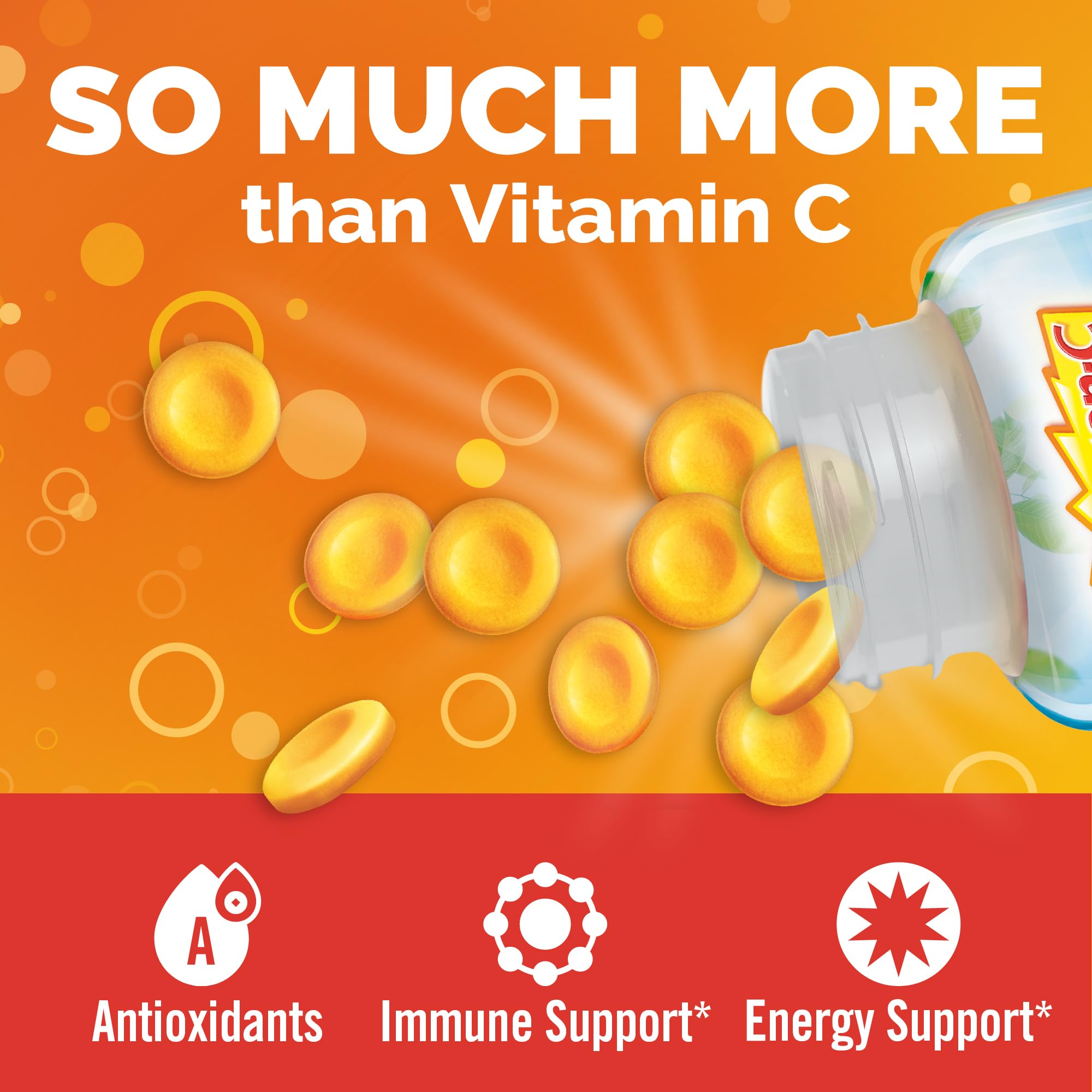 Emergen-C Vitamin C 1000mg Immune Support Chewables, Orange, 40 Tablets | Chewable Tablets, B Vitamins, Zinc and Manganese, No Water Needed, More Vitamin C than 10 Oranges