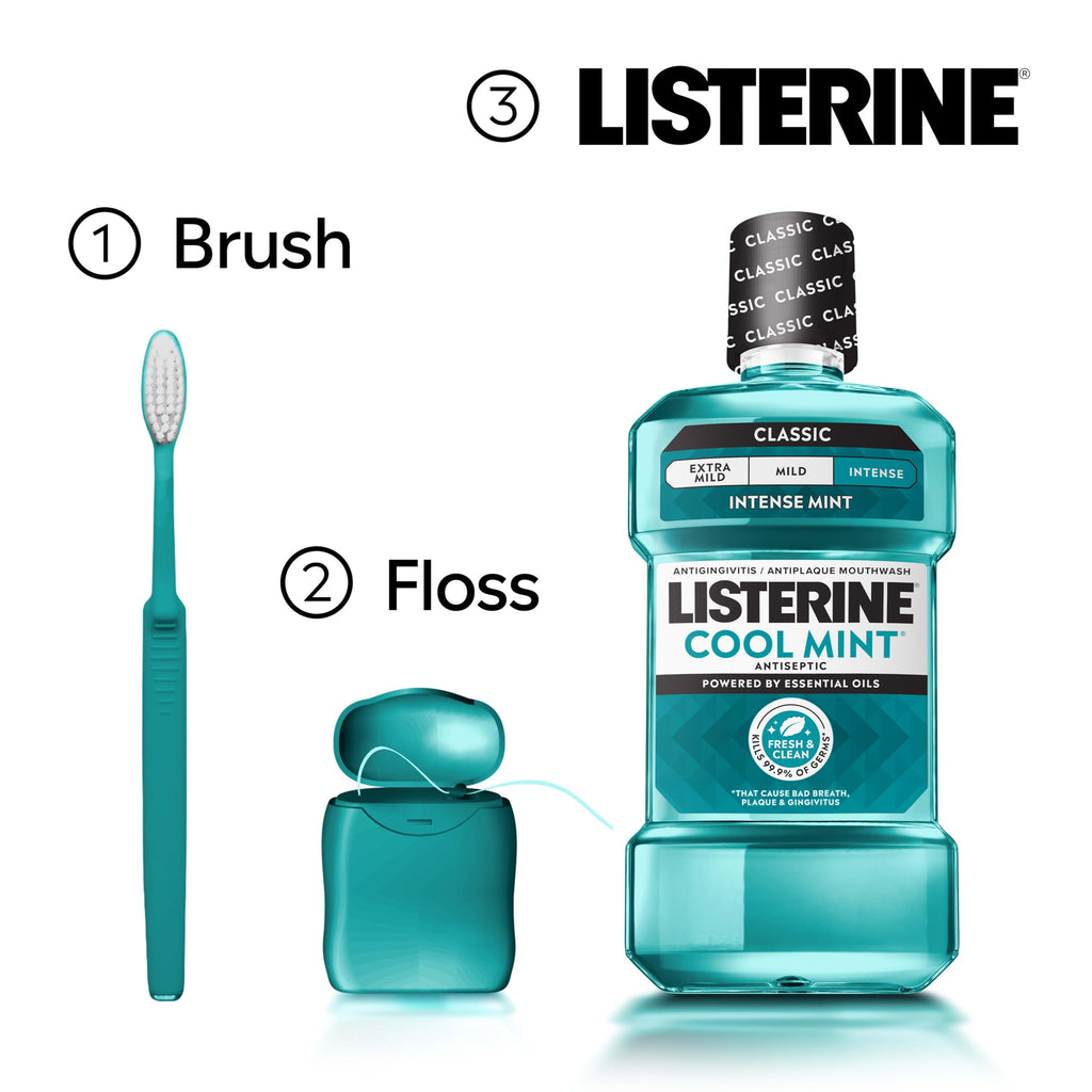 Listerine Cool Mint Antiseptic Mouthwash, Intense Mint, 33.8 fl. oz/1L x 2