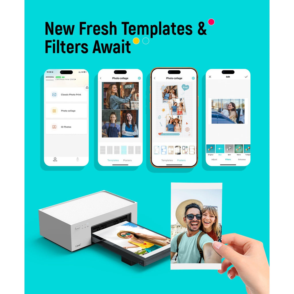 Liene M100 4x6'' Photo Printer, Phone Printer 100 Sheets & 3 Cartridges, Full-Color Photo, Portable Instant Photo Printer for iPhone Android, Thermal Dye Sublimation, Wi-Fi Picture Printer 100 Papers
