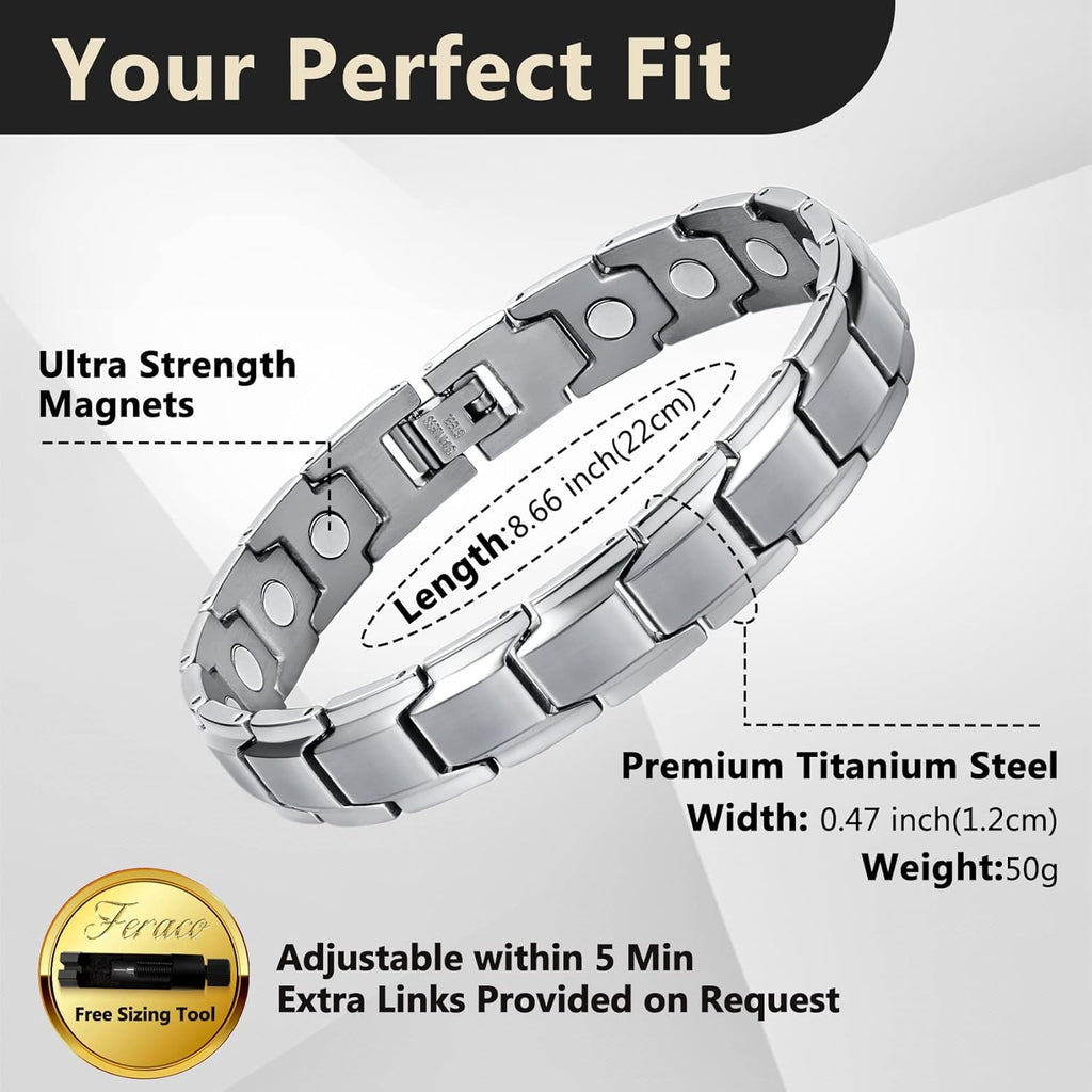 Buy now Feraco Mens Magnetic Bracelet Titanium Steel Magnet Therapy Bracelets with Sizing Tool, Silver at indiglob india