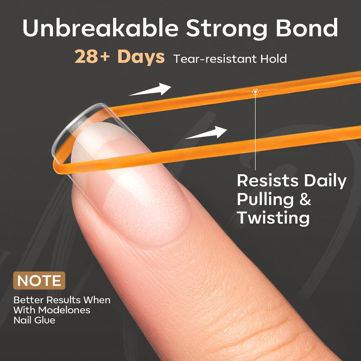 Modelones Short Almond Nail Tips, 360pcs. Unbreakable bond lasting over 28 days, designed for durability with nail glue.