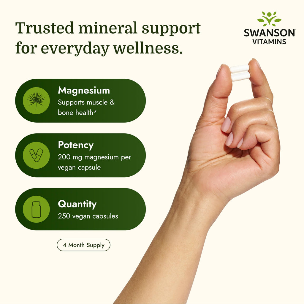 Swanson Magnesium 200 Milligrams 250 Capsules