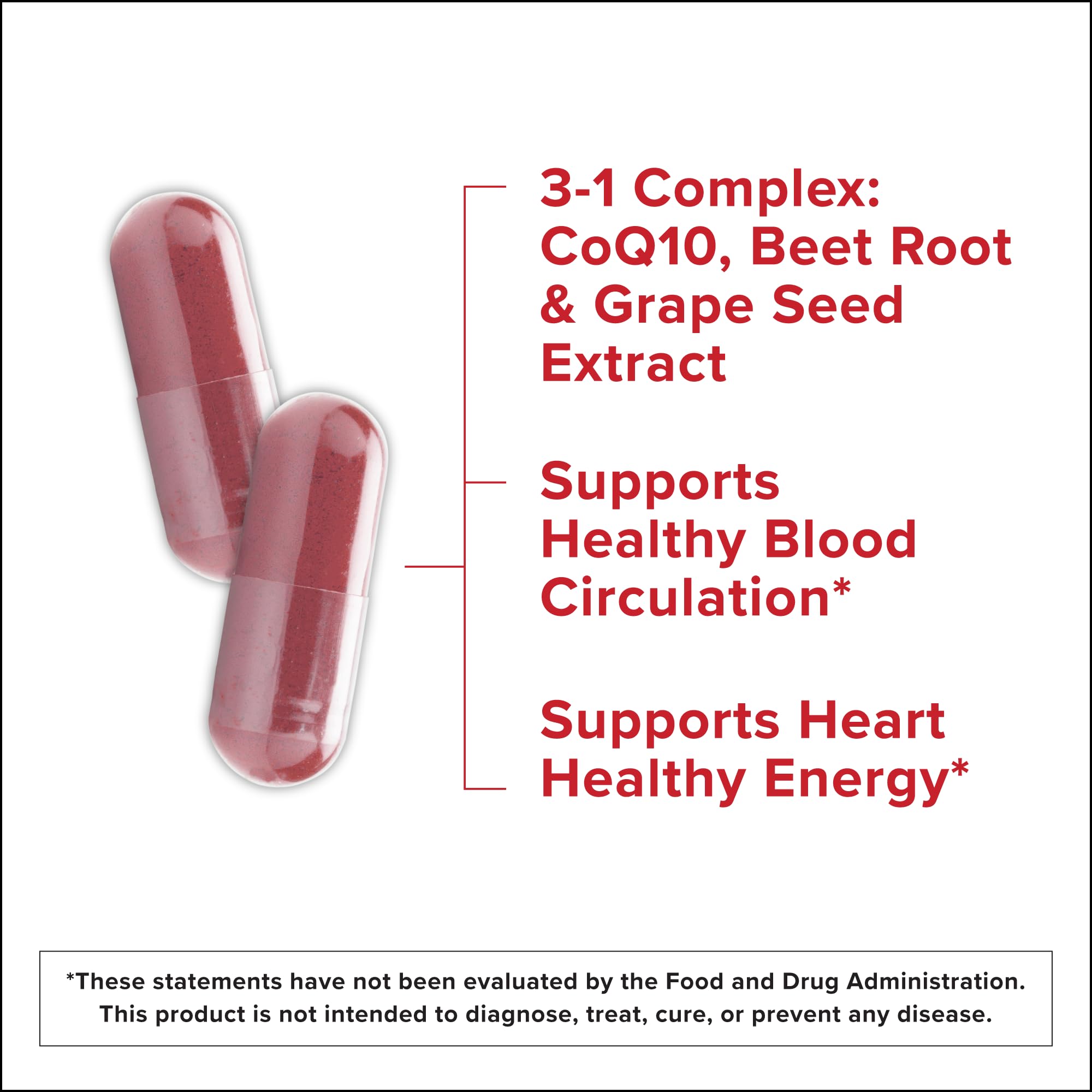 Qunol 3-in-1 Beet Roots Capsules with CoQ10, Blood Pressure Support, 60ct | Supports Healthy Blood Circulation & Heart Healthy Energy, From the #1 Brand of CoQ10, Vegetarian, No Synthetic Dyes