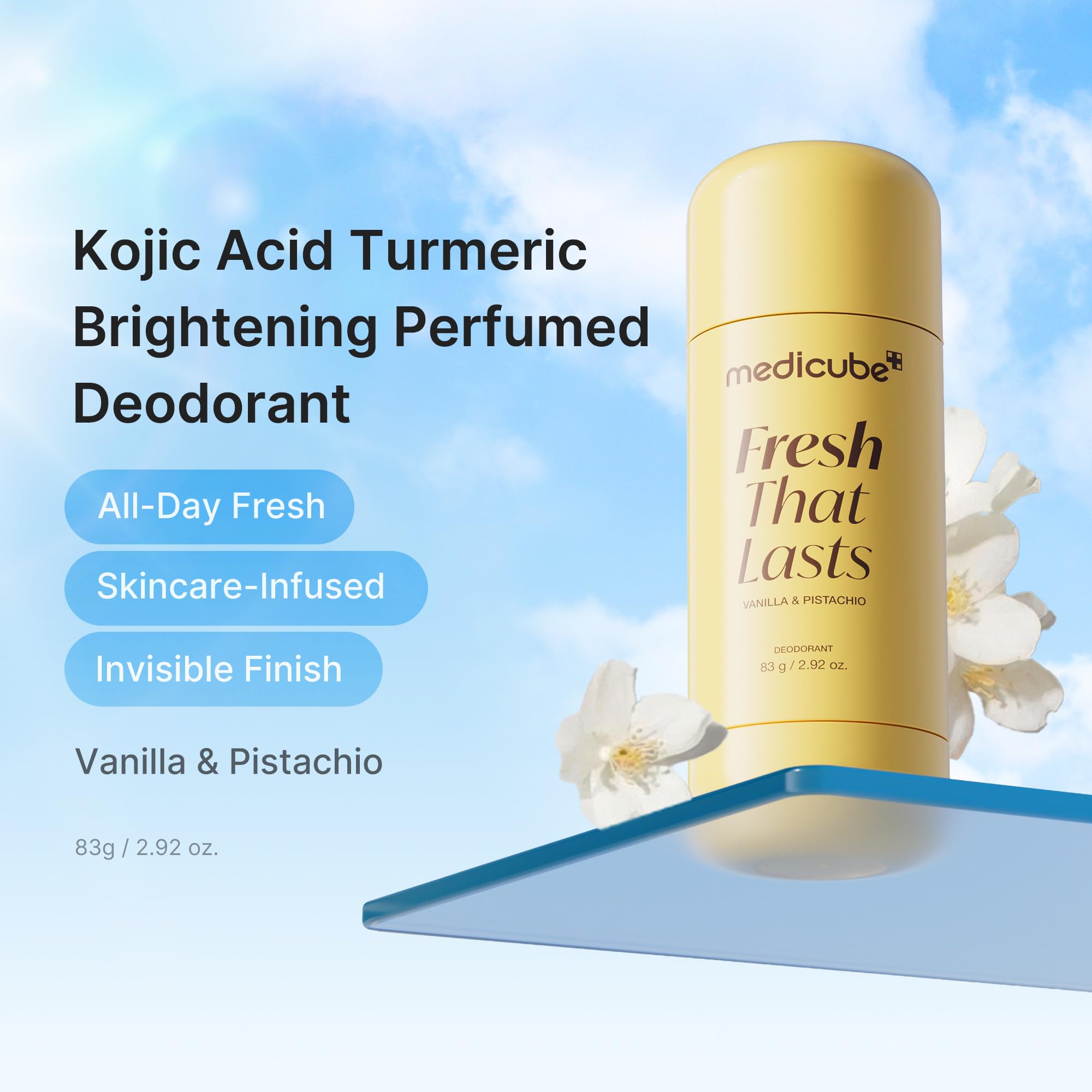 medicube Kojic Acid & Turmeric Aluminum-Free Deodorant for Women & Men | Vanilla & Pistachio Perfumed Stick - All-Day Odor Protection, Underarm Brightening Care, Korean Skincare, 2.92 oz.