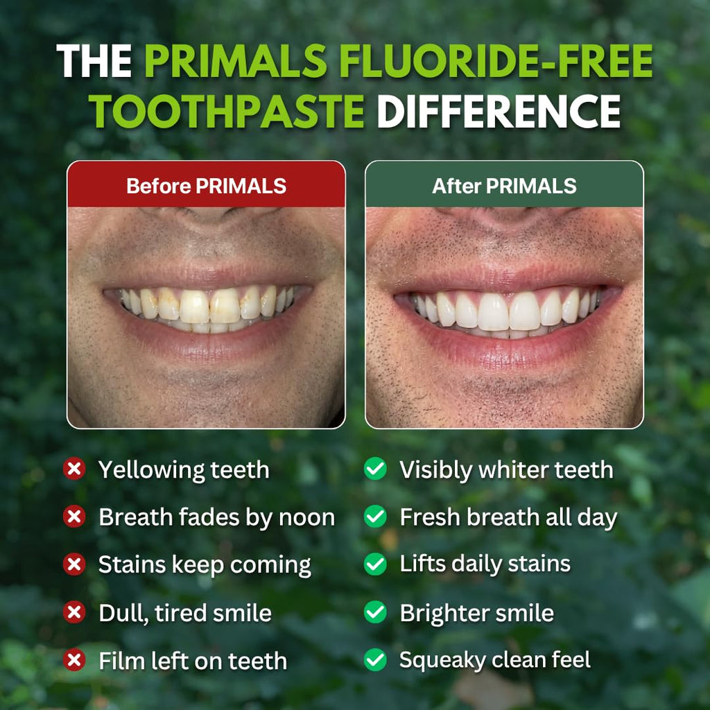 PRIMALS Fluoride-Free Toothpaste Tablets - Nano Hydroxyapatite - Zero Artificial Flavors or Plastic - Remineralizes & Whitens Teeth - 60 Count (1 Month Supply)