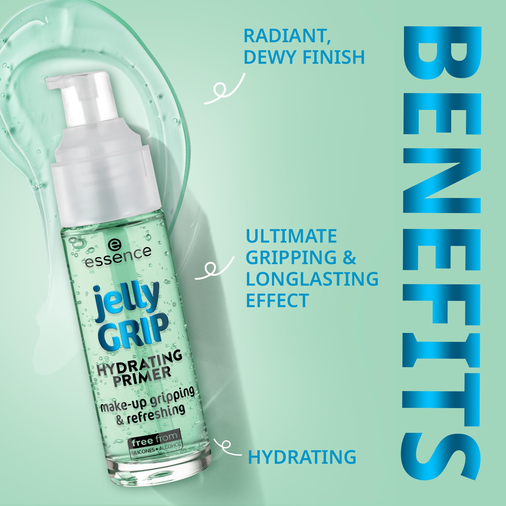 essence Jelly Grip Hydrating Primer, Longlasting Makeup Base, Vegan | Lightweight Grippy Gel Formula, Refreshing Primer for All Skin Types, Silicone-Free, Cruelty Free, Paraben Free