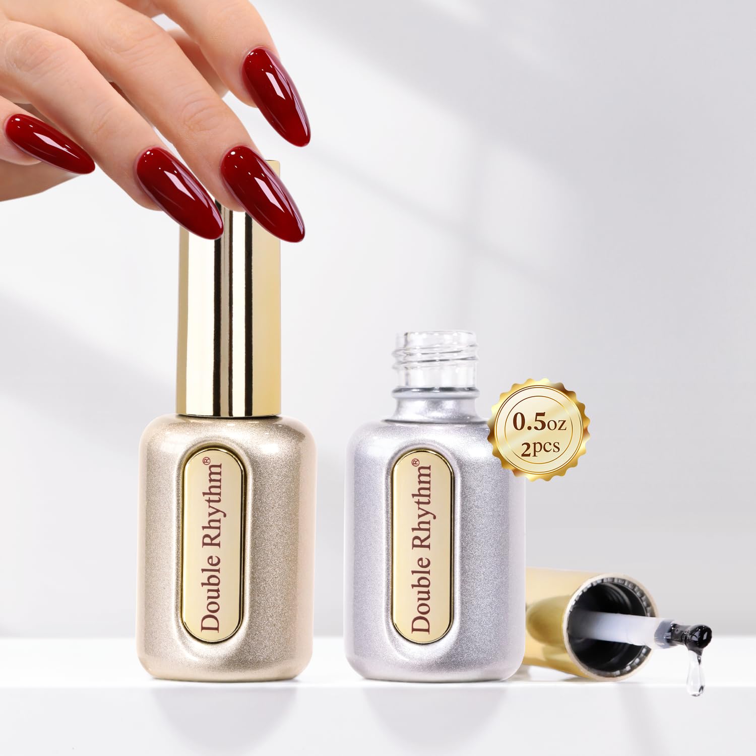 Double Rhythm 0.5Oz No Wipe Clear Gel Top Coat Base Coat Hema and Tpo Free 2 Pcs 15ML Gel Polish Manicure DIY Home Salon (Top Coat Base Coat)