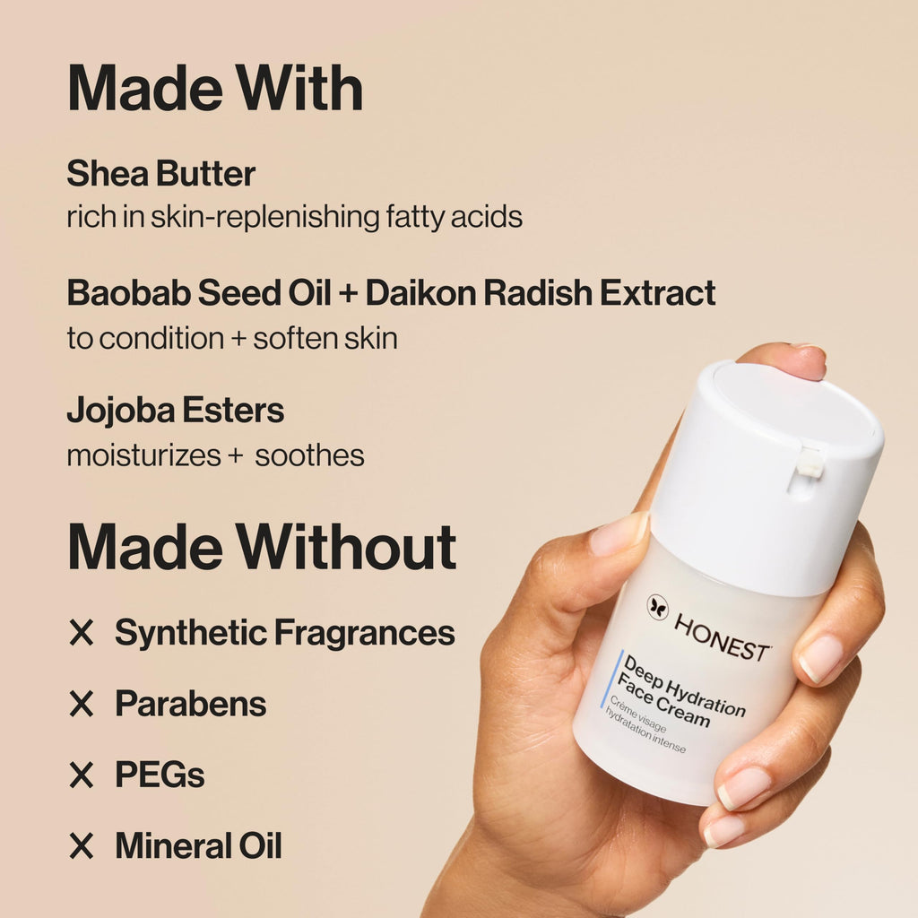 Buy now Honest Beauty Deep Hydration Face Cream for Dry Skin, Hydrates and Supports Natural Moisture Barrier, Hypoallergenic, Gentle Sensitive, 1.7 fl oz at indiglob india