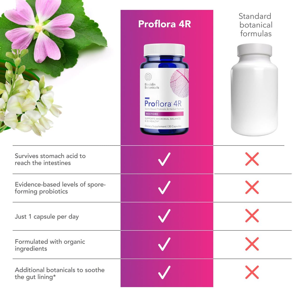 Biocidin Proflora 4R Spore Probiotic for Gut Health & Digestion, 30 Count