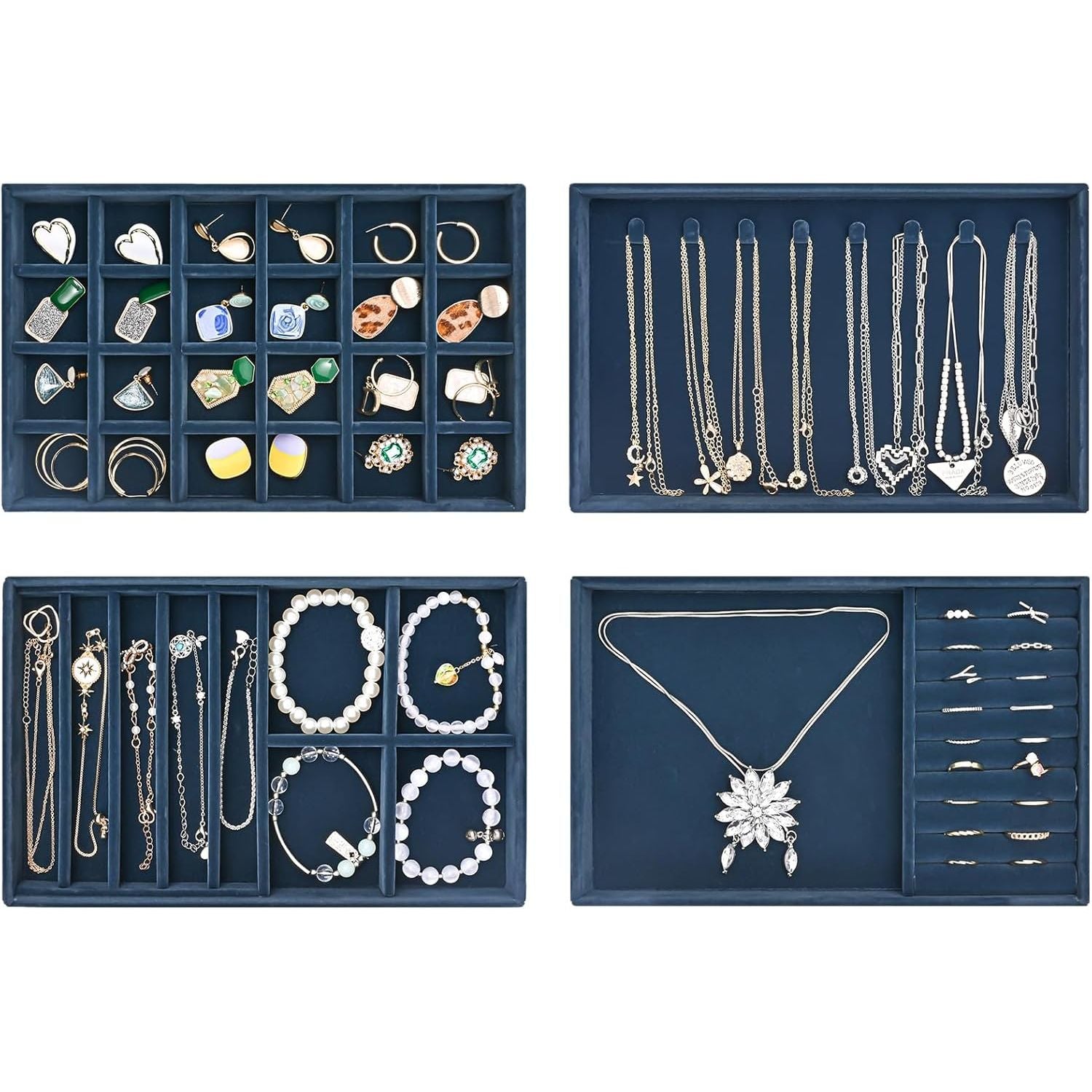 Buy now ProCase Stackable Jewelry Organizer Trays for Drawers, Jewelry Drawer Inserts Container Display Case Storage for Earring Necklace Rings Bracelet with Removable Dividers -Grey, 4 Layers 4 Layers Darkblue at indiglob india