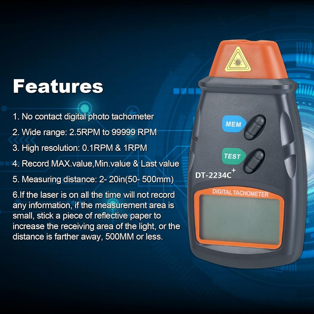 Buy now AGPtek® Professional Digital Laser Photo Tachometer Non Contact RPM Tach at indiglob india