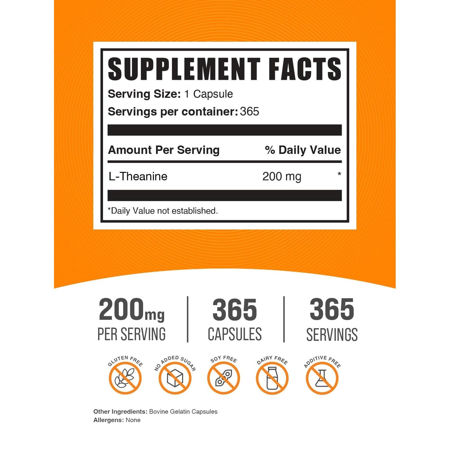 BulkSupplements.com L-Theanine Capsules - L-Theanine Supplement, L-Theanine 200mg, Theanine Pills - Amino Amino Supplement, Gluten Free - 1 Theanine Capsule per Serving, 365 Capsules