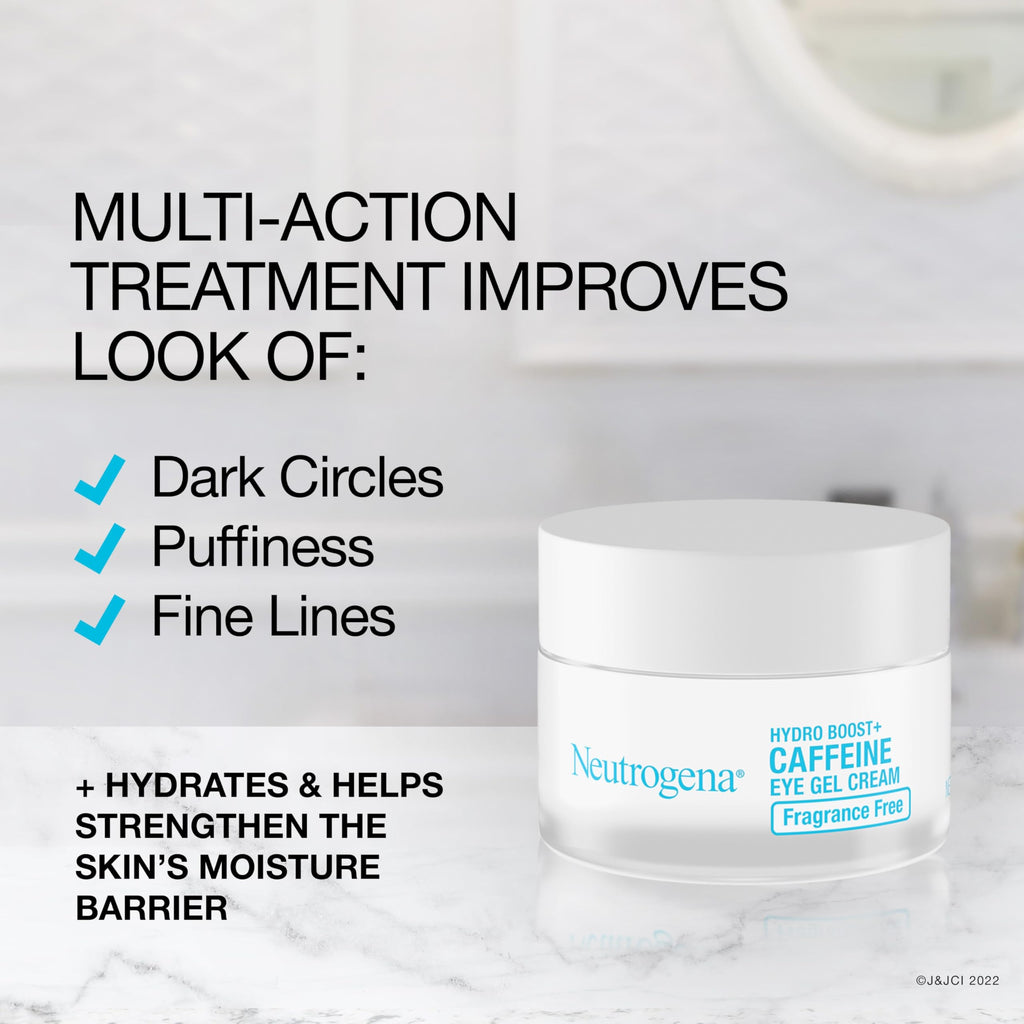 Buy now Neutrogena Hydro Boost + Eye Cream for Dark Circles & Puffiness, Under Eye Cream with Caffeine, Hyaluronic Acid and Peptides, Fragrance Free, 0.5 oz at indiglob india