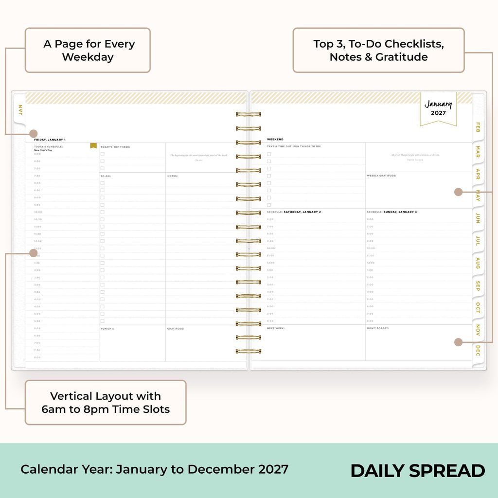 Blue Sky 2027 Daily & Monthly Planner Calendar, 8"x10", Rugby Stripe Black