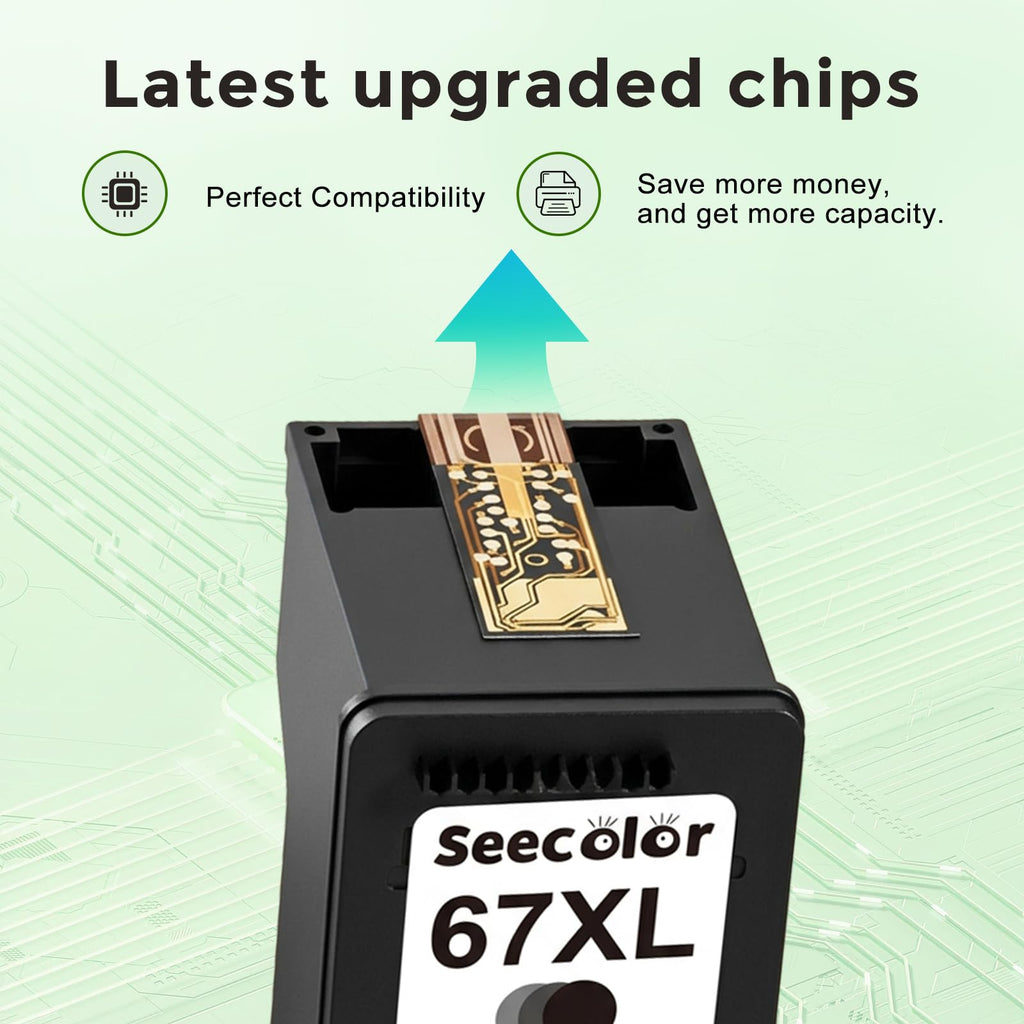 67XL Ink Cartridges Black/Color Combo Pack Replacement for HP Ink 67 XL 2PK