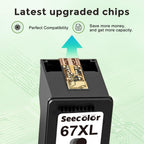 67XL Ink Cartridges Black/Color Combo Pack Replacement for HP Ink 67 XL 2PK