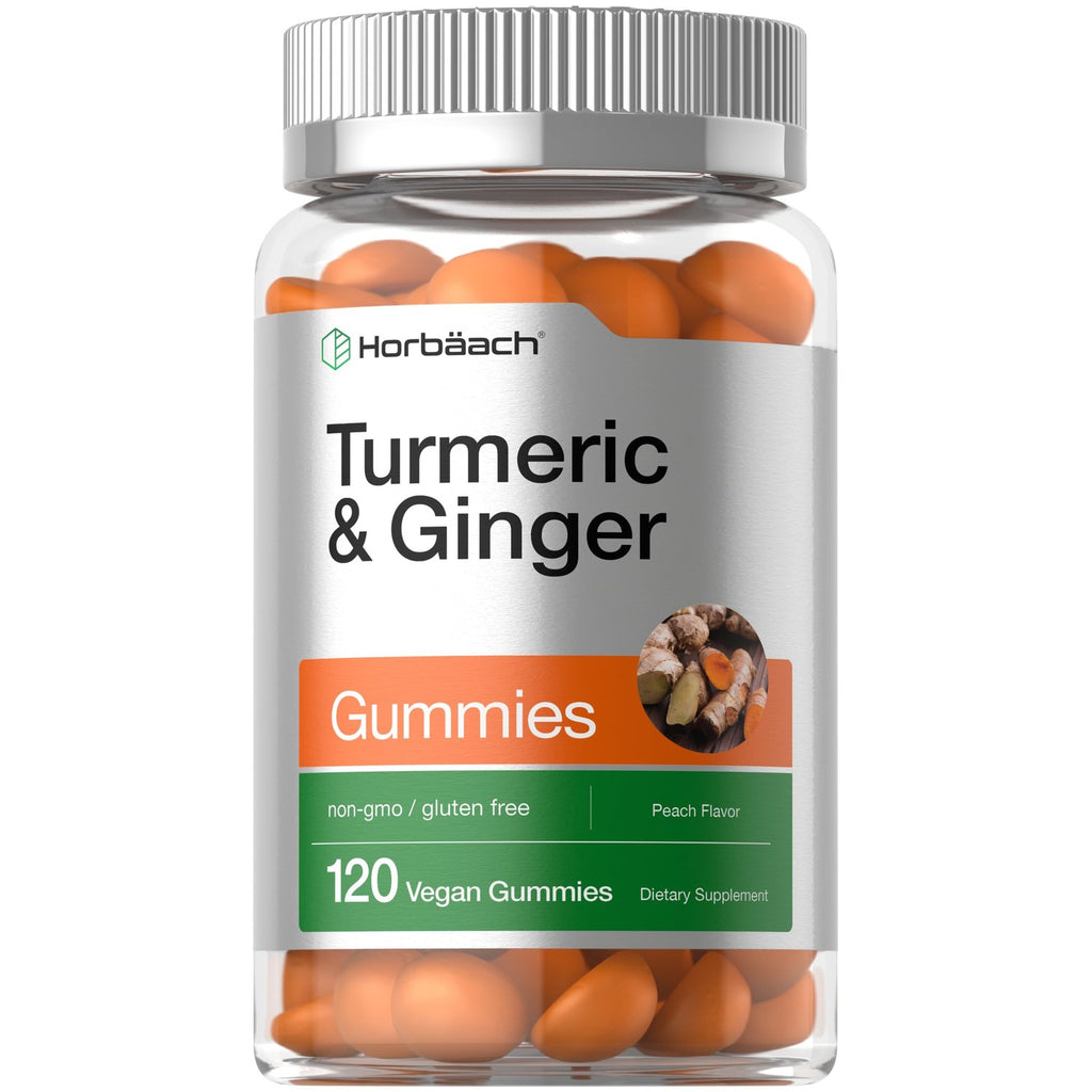 Horbäach Turmeric and Ginger Gummies | 120 Count | Peach Flavor