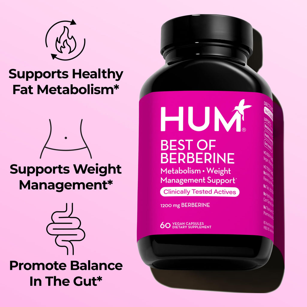 HUM Best of Berberine Supplement 1200mg, Metabolic & Gut Health, 60 Count | BioPerine, High Absorption, 2 Capsules Daily, Vegan, Non-GMO, Gluten Free