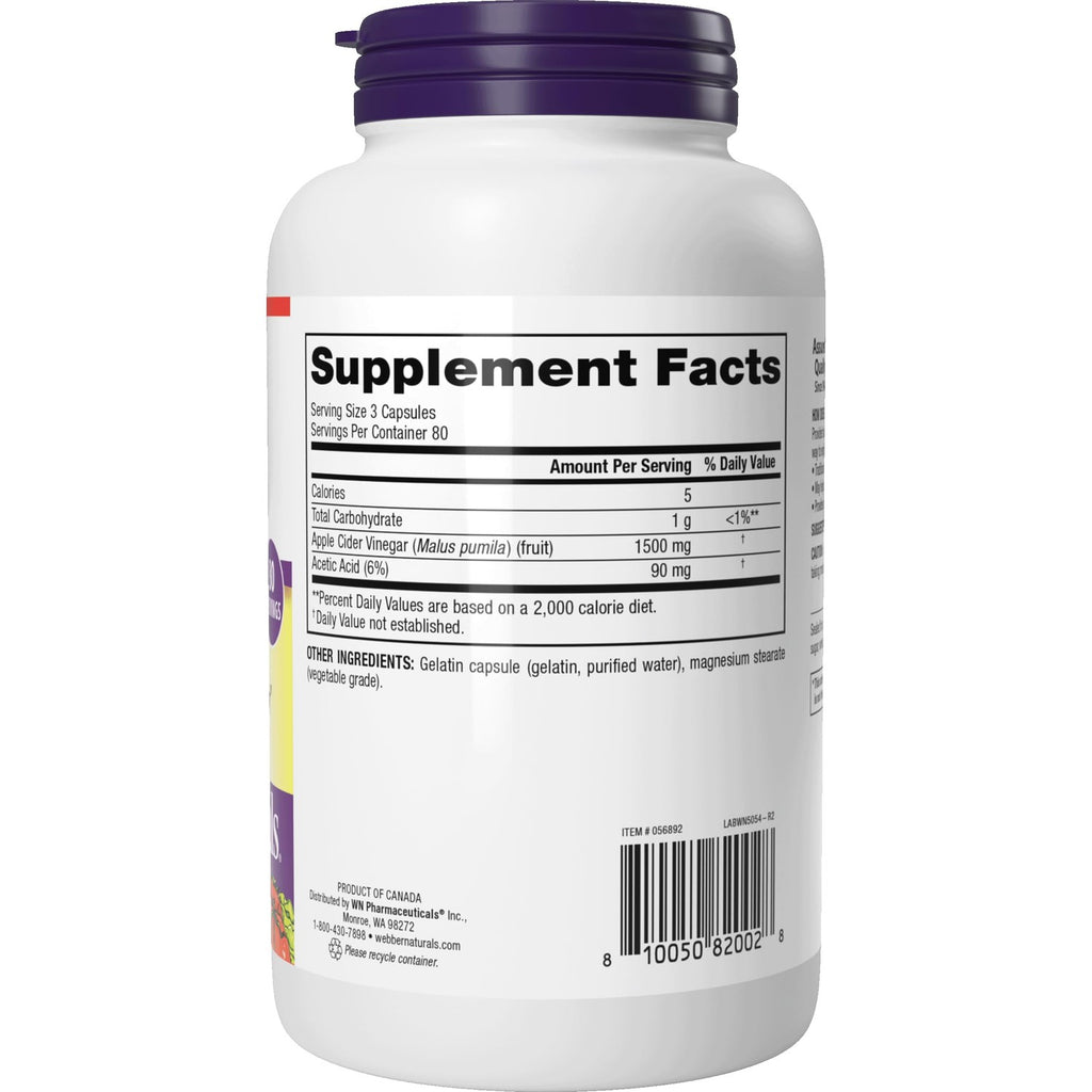 Webber Naturals Apple Cider Vinegar Capsules 1500mg, 240 Capsules