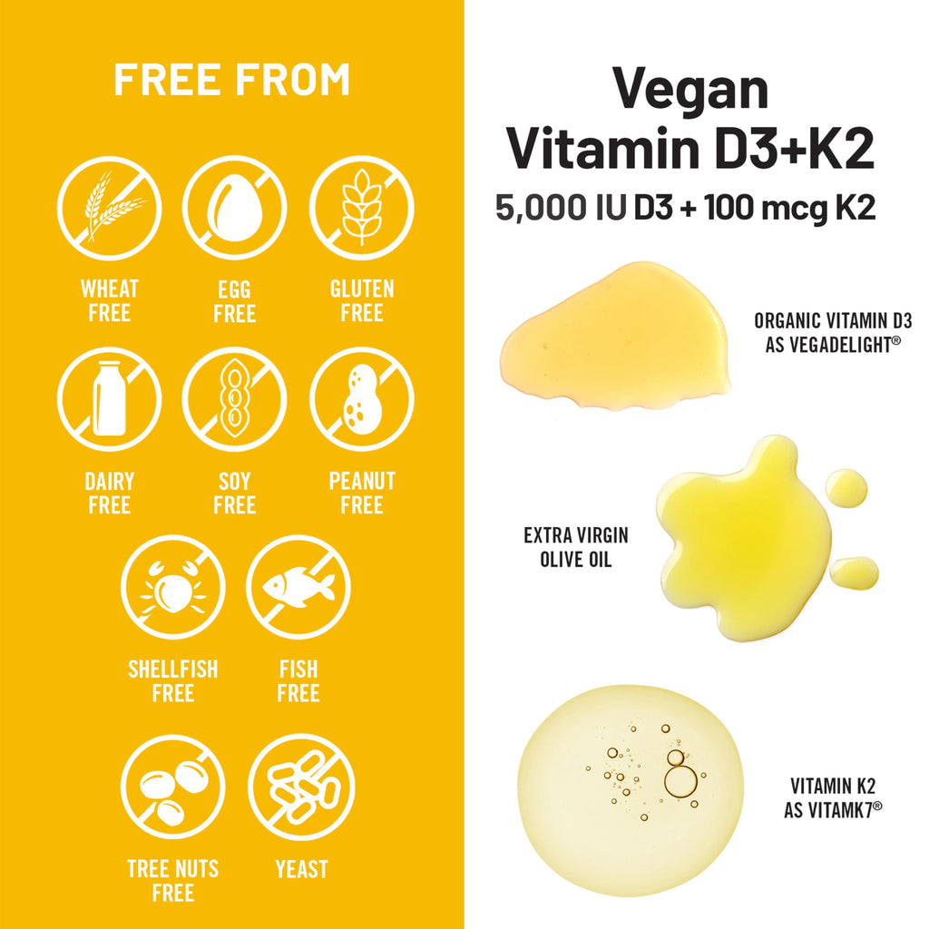 NatureWise Vegan Vitamin D3 K2 Supplement, 5000IU + 100mcg, 60 Softgels | High Absorption D3 & K2 - Organic Cold-Pressed Olive Oil - Immune & Bone Health Support - 2-Month Supply