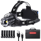 Sinvimes 99000 High Lux LED Rechargeable Headlamp, 95H Long Battery Life Head Lamp with 5 Modes & IPX7 Waterproof & Zoomable, 125° Adjustable Head Light for Adults, Outdoor, Camping, Hardhat