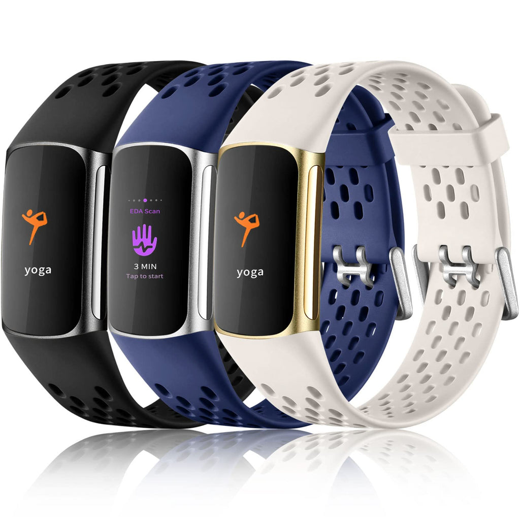 Buy now Maledan Compatible with Fitbit Charge 5/ Fitbit Charge 6 Bands Women Men, Breathable Sport Band Soft Waterproof Replacement Wristbands Strap for Fitbit Charge 5/ Charge 6 Advanced Fitness Tracker Black Navy Blue Lunar White at indiglob india
