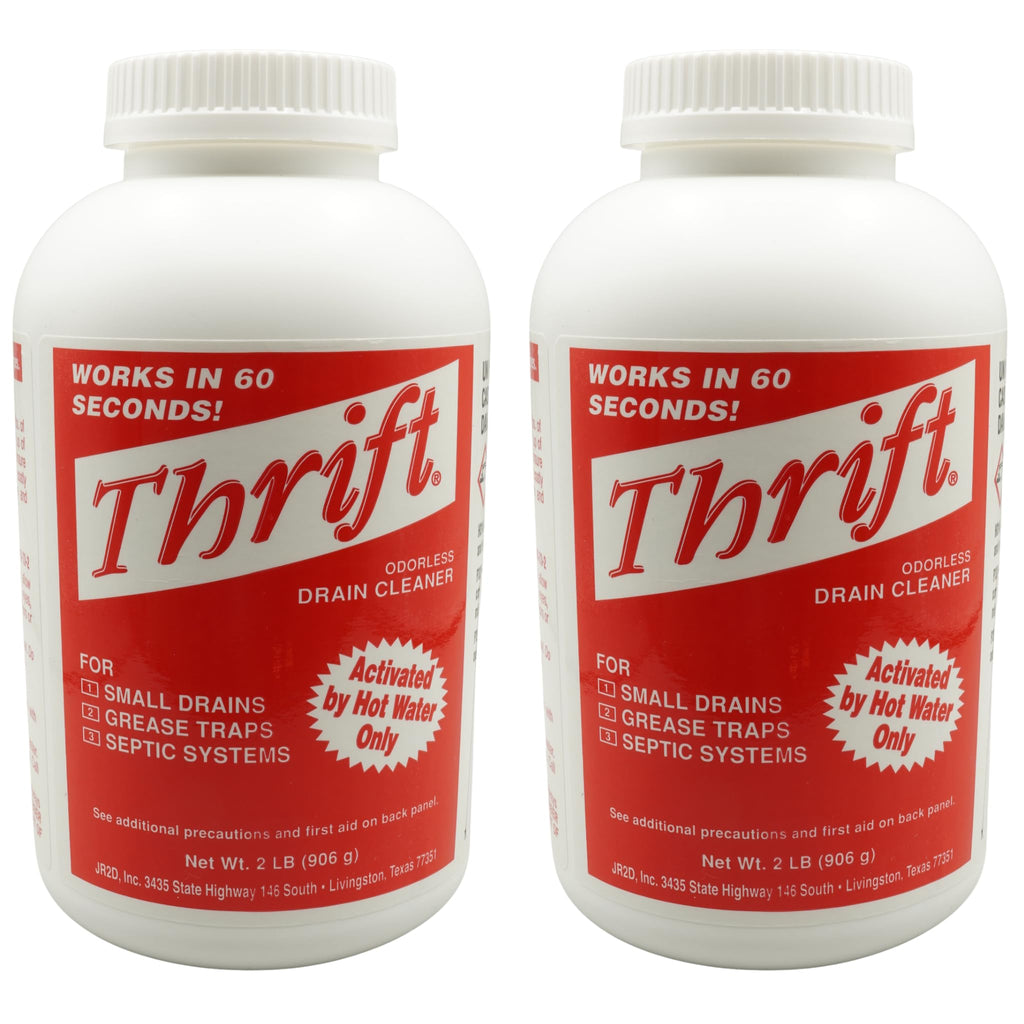 Thrift T-200 Odorless Drain Cleaner – Hot Water Activated Drain Cleaner for Small Drains, Grease Traps, Septic Systems & Sewer Lines – 2 Pound Bottles (Pack of 2)