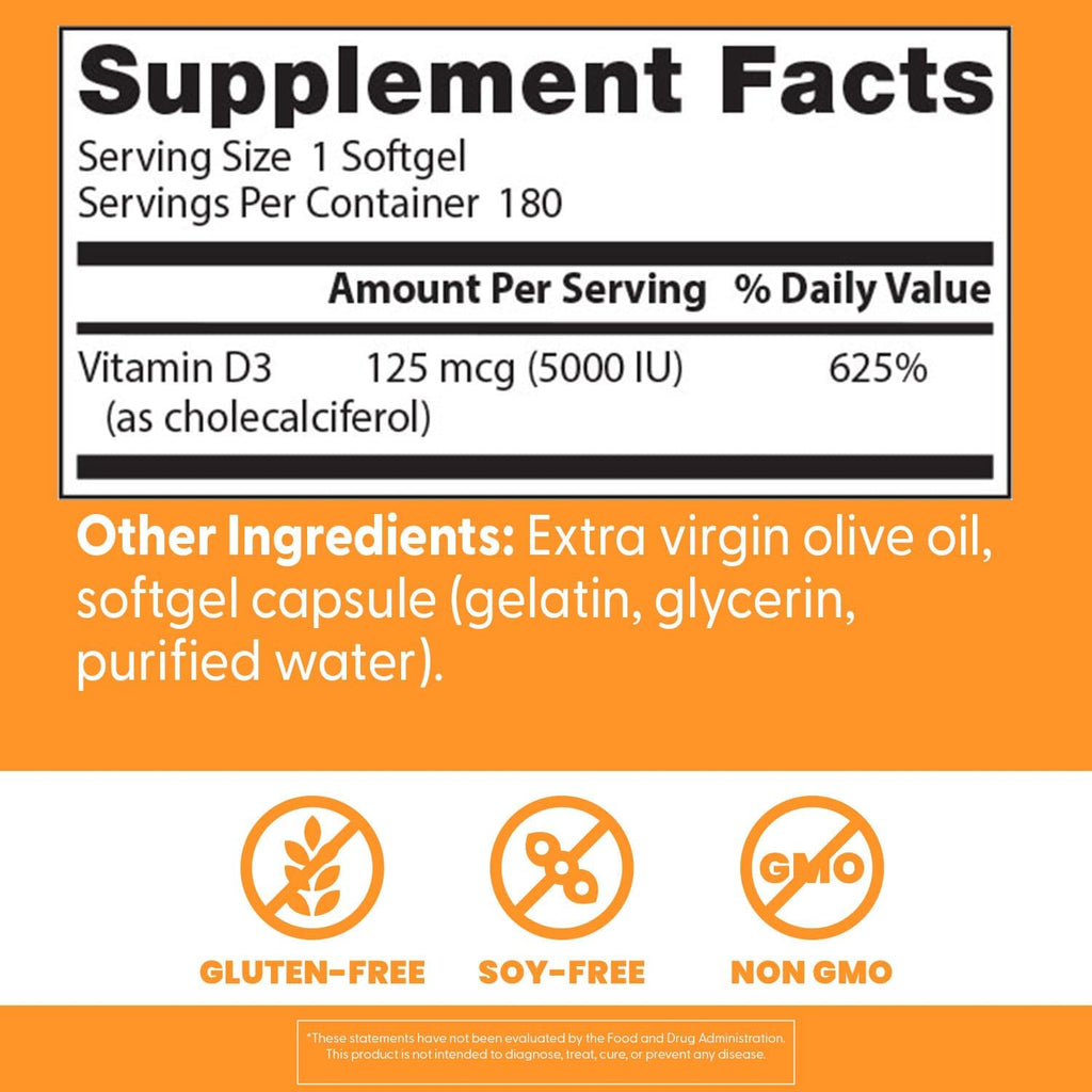 Buy now Doctor's Best Vitamin D3 5000IU, Non-GMO, Gluten & Soy Free, Regulates Immune Function, Supports Healthy Bones, White, No Flavour, 180 Count at indiglob india