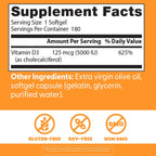 Doctor's Best Vitamin D3 5000IU, Non-GMO, Gluten & Soy Free, Regulates Immune Function, Supports Healthy Bones, White, No Flavour, 180 Count