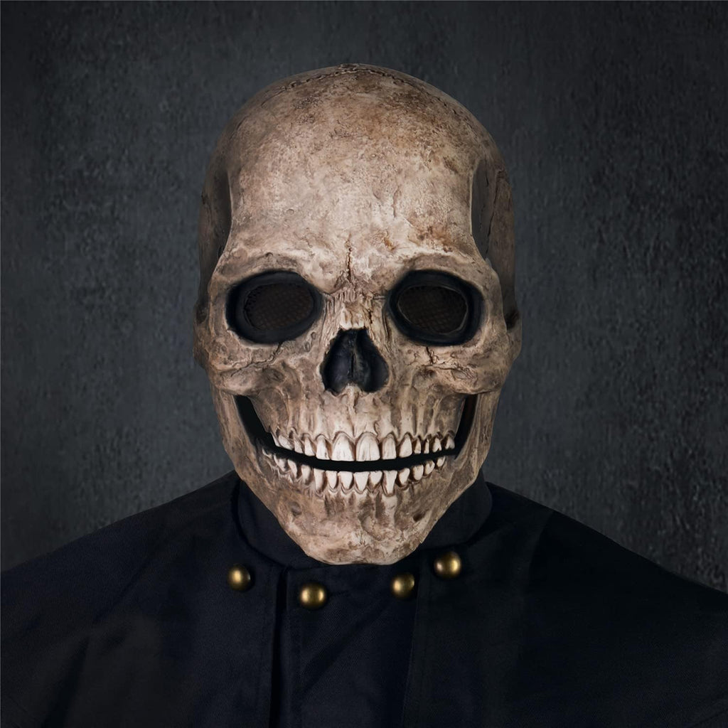 Buy now RRANYF Creepy Halloween Full Head Skull Mask with Movable Jaw, Adult Entire Head Realistic Latex Helmet, Scary Skeleton at indiglob india
