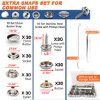 Snap Fasteners Kit, Heavy Duty Fastener Tool and 60-Set 15mm Marine Snaps