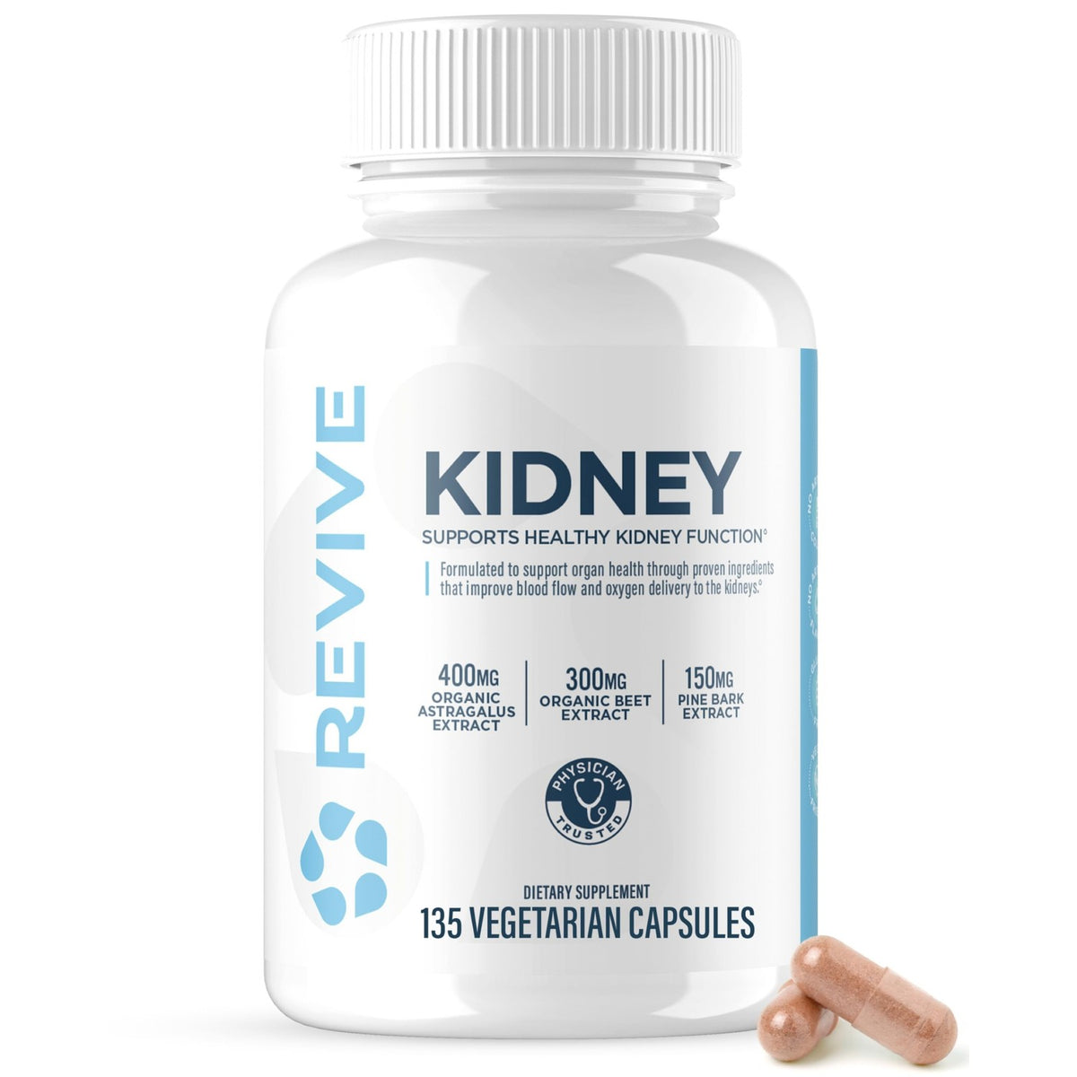 Revive MD Kidney Support Supplement for Men & Women – Kidney Cleanse & Detox Capsules for Overall Health & Function – Vegan-Friendly, Gluten-Free & Soy-Free (135 Vegetarian Capsules, 45 Servings)