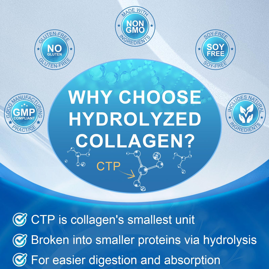 Multi Collagen Peptides for Women & Men-Type I, II, III, V, X | Hydrolyzed Collagen Peptides- with Hyaluronic Acid,Vitamin C,Biotin,Supports Skin Hair Nail, Non-GMO,280 Softgels