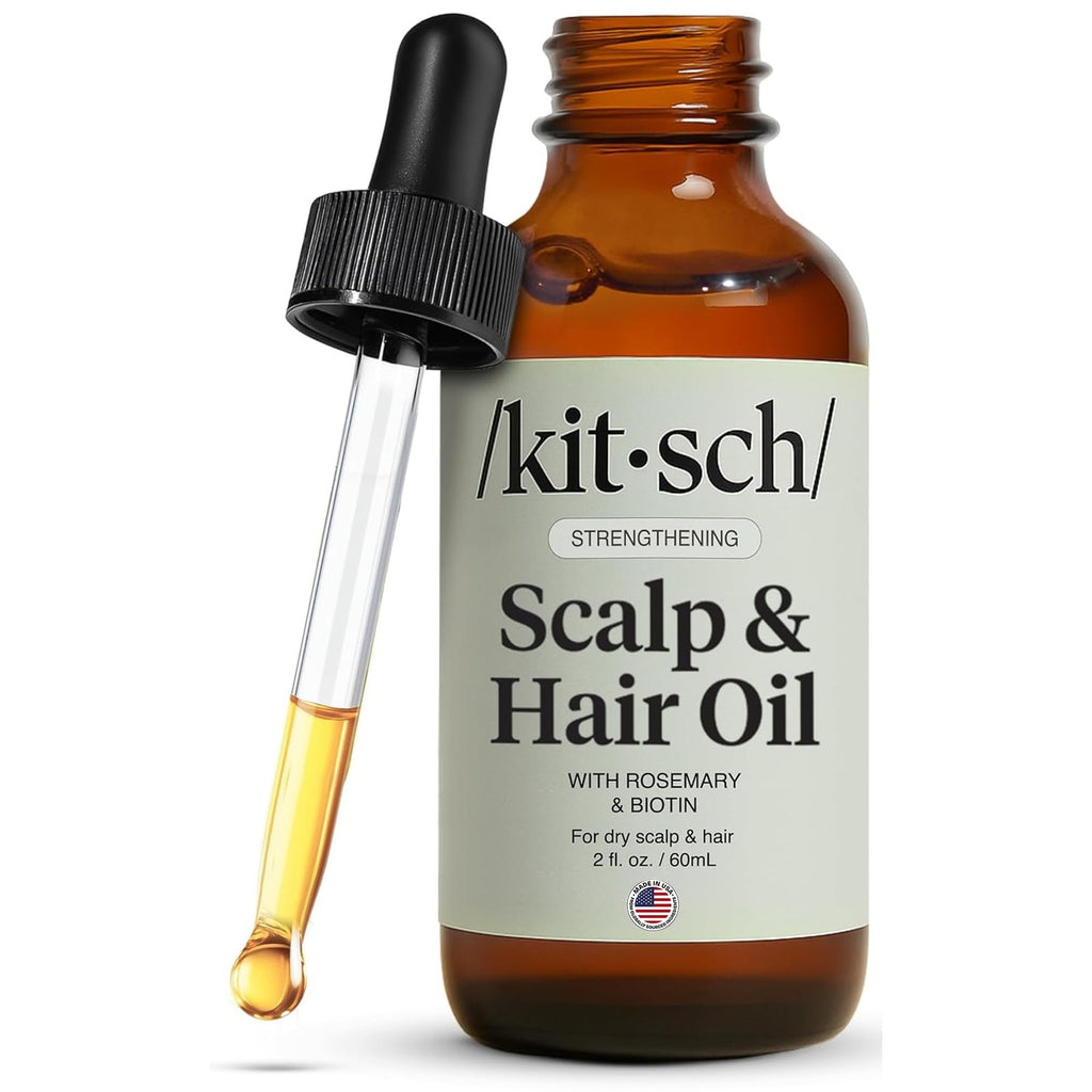 Kitsch Rosemary Oil for Hair Growth -With Castor Oil, Biotin & Jojoba- 60mL | Pre-Wash Hair Oil For Hair Care – Adds Shine, Strengthens Roots, Scalp Treatment – Lavender Scent