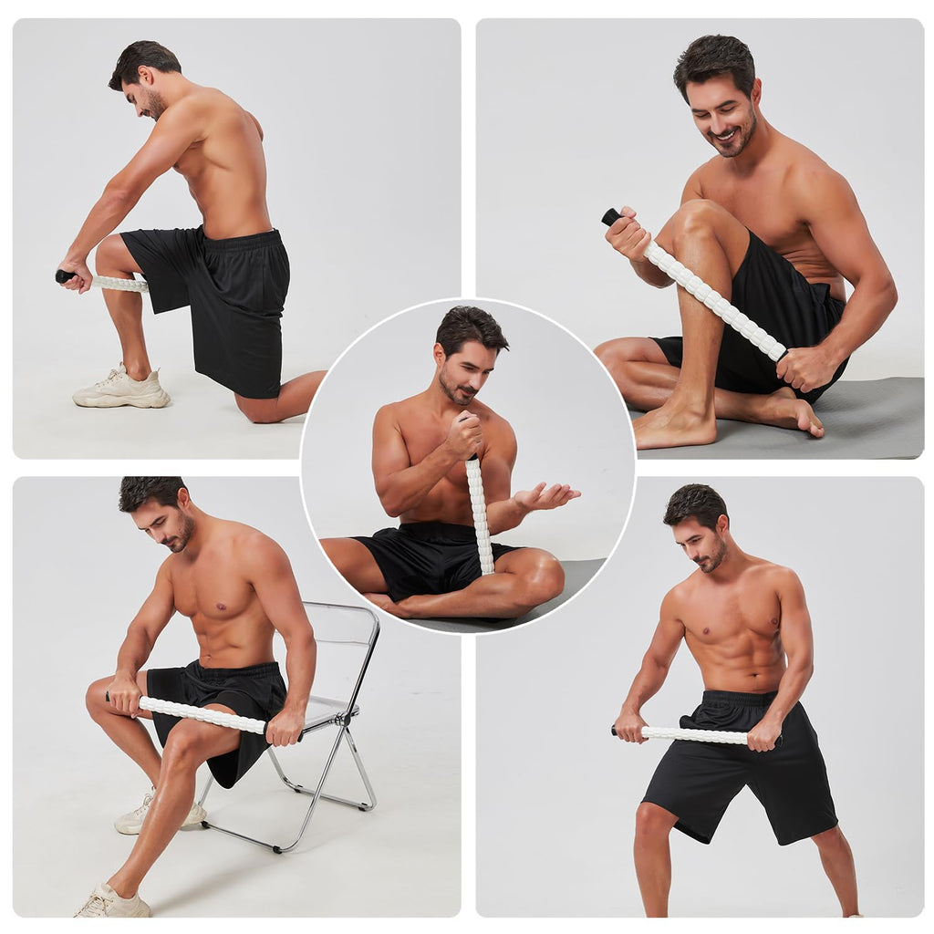 Buy now Muscle Roller Massage Roller Stick- Deep Tissue Fascia Blaster for Myofascial Pain Relief, Lymphatic Drainage & Body Sculpting, Handheld Physical Therapy & Recovery Tool (Black White-24 inch) at indiglob india