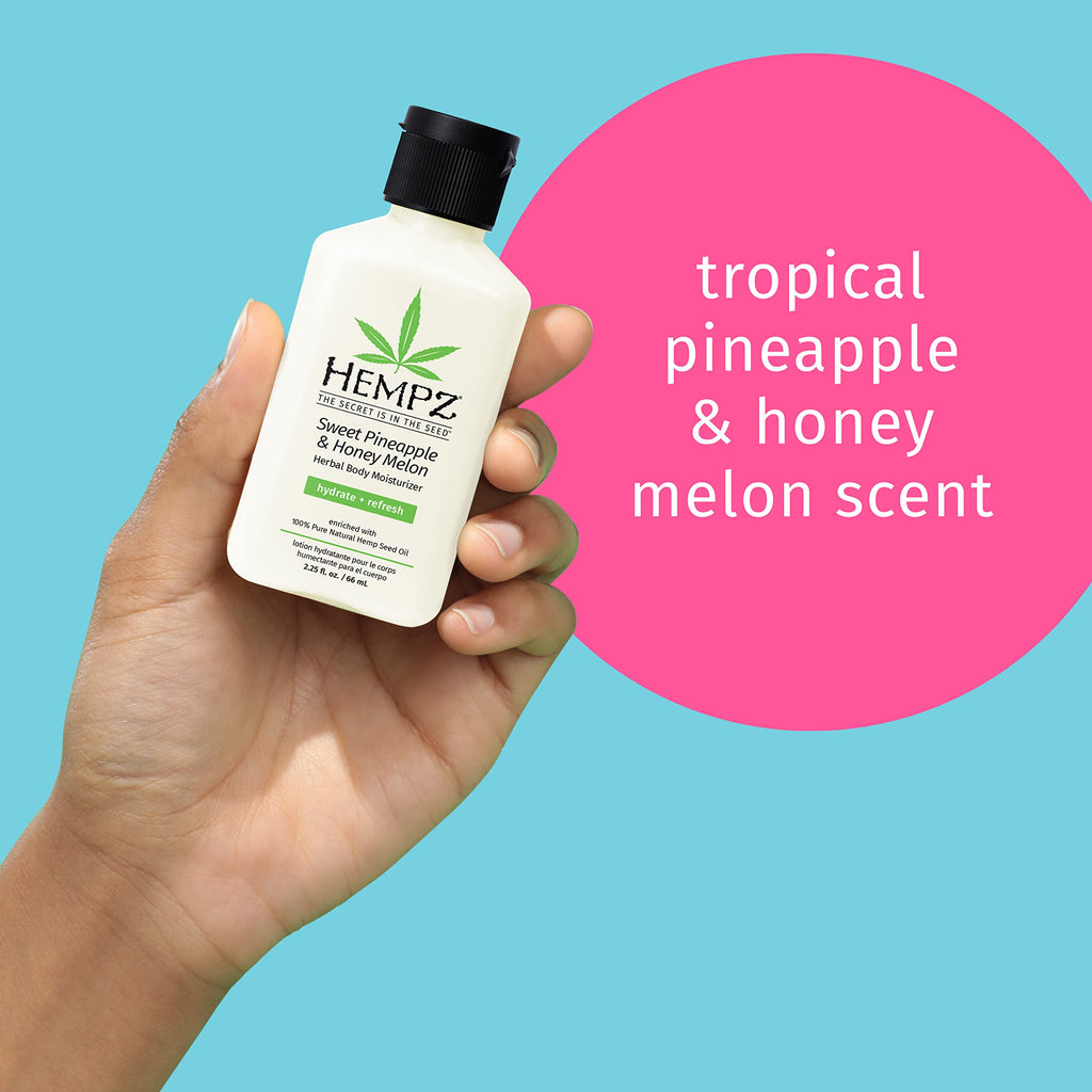 Buy now Hempz Sweet Pineapple & Honey Melon Moisturizing Skin Lotion, Hemp Seed Herbal Body Moisturizer with Jojoba, Natural Extracts, Vitamins A and E, 2.25 oz at indiglob india