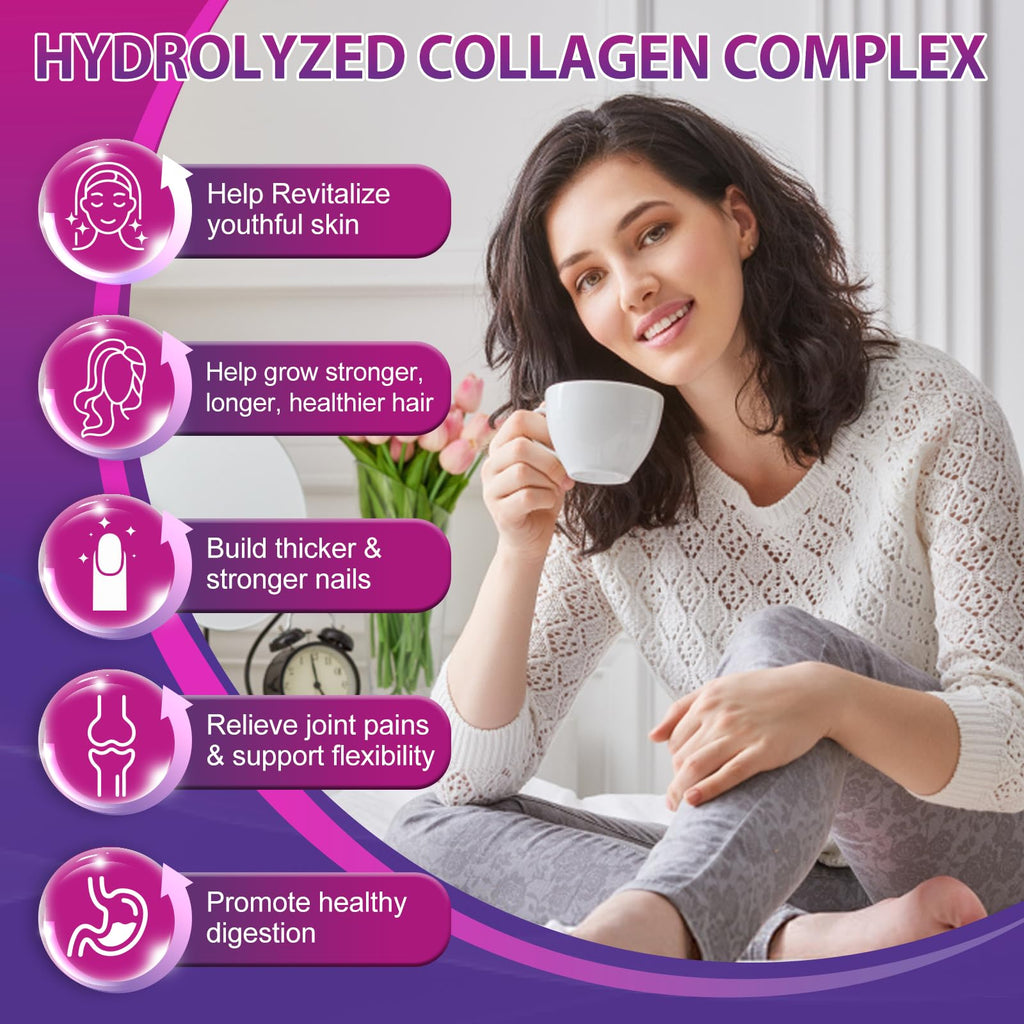 Nature's live Multi Collagen Peptides Softgel - Type I, II, III, V, X | Hydrolyzed Collagen Peptides with Biotin, Hyaluronic Acid, Supports Skin Hair Nail, Grass-Fed, 60 Softgels, 2 Pack