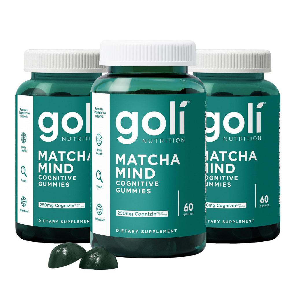 Goli Matcha Mind Cognitive Gummies with Cognizin Citicoline - 250mg Citicoline Plus Matcha Powder - Brain Health and Focus Support - Vegan, Non-GMO, Gluten-Free, 180 Count (3 Pack)
