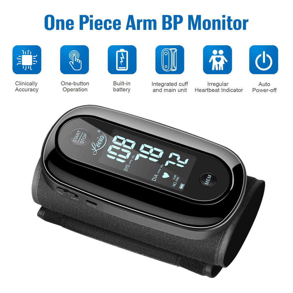 Blood Pressure Monitor Upper Arm with One Piece Design, Digital BP Machine for Home Use with Cuff Size 9-14 Inch, Portable Meter, Built-in Battery